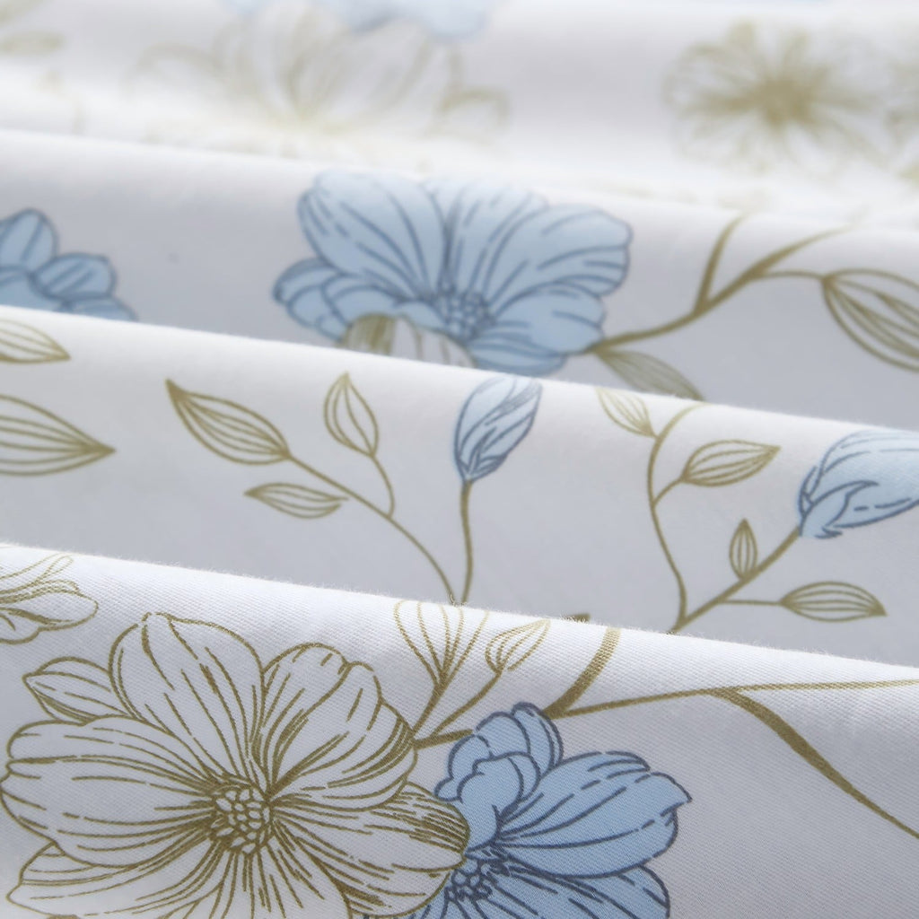 Hypoallergenic Cloud Cotton Comforter Sets Queen Size, 3 Pieces Botanical Blue Floral Reversible Bedding Sets for Adults All Season - Luxurious Quilted Duvet Cover Set Detail