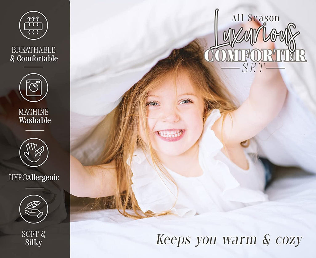 Heavyweight Warmth 3-Piece Comforter Set - Reversible, Box Stitched Down Alternative, King/California King, All Season Suitable, Sage/Cream - All-Season Down Alternative Comforter Insert Detail