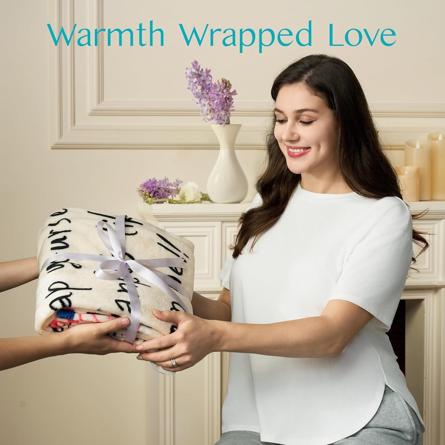 Lightweight Warm Blanket for Mom 50" x 60" Soft Flannel Throw Blanket Birthday Mother's Day Gift，Ivory White - Lightweight Plush Warm Blanket for All Seasons Detail