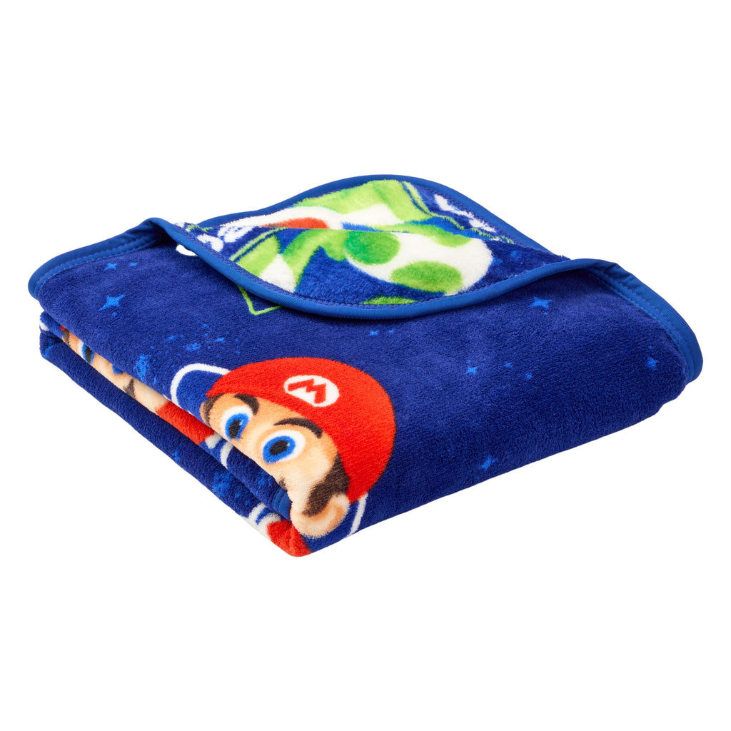 Reversible Sherpa Galaxy Movie Kids Blue Print Fleece Throw Blanket, 46 x 60 - Cozy Fleece Throw Blanket for Couch & Bed Detail