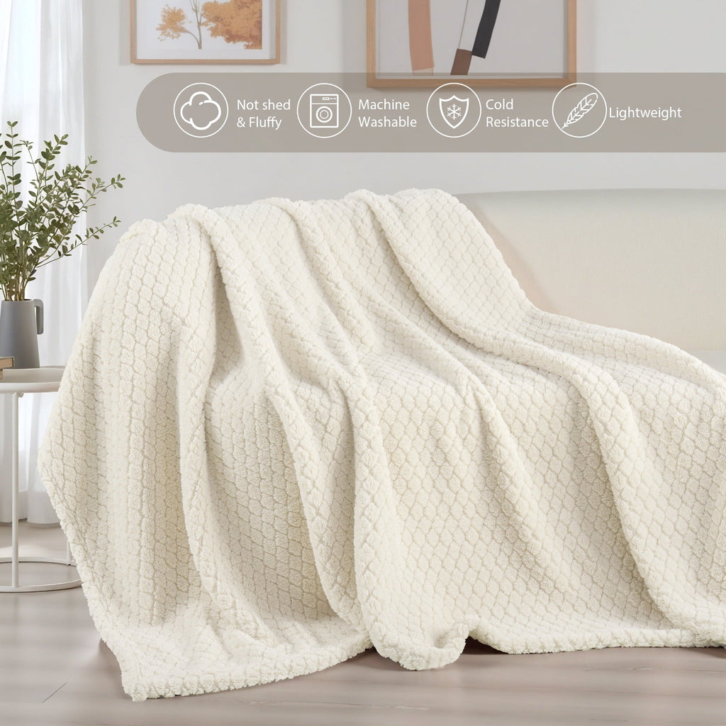 Super Soft Flannel Fleece Throw Blanket for Couch, Super Soft Jacquard Bed Blanket, Lightweight Fuzzy Warm for All Seasons, 50x60 Inches... - Cozy Fleece Throw Blanket for Couch & Bed Detail