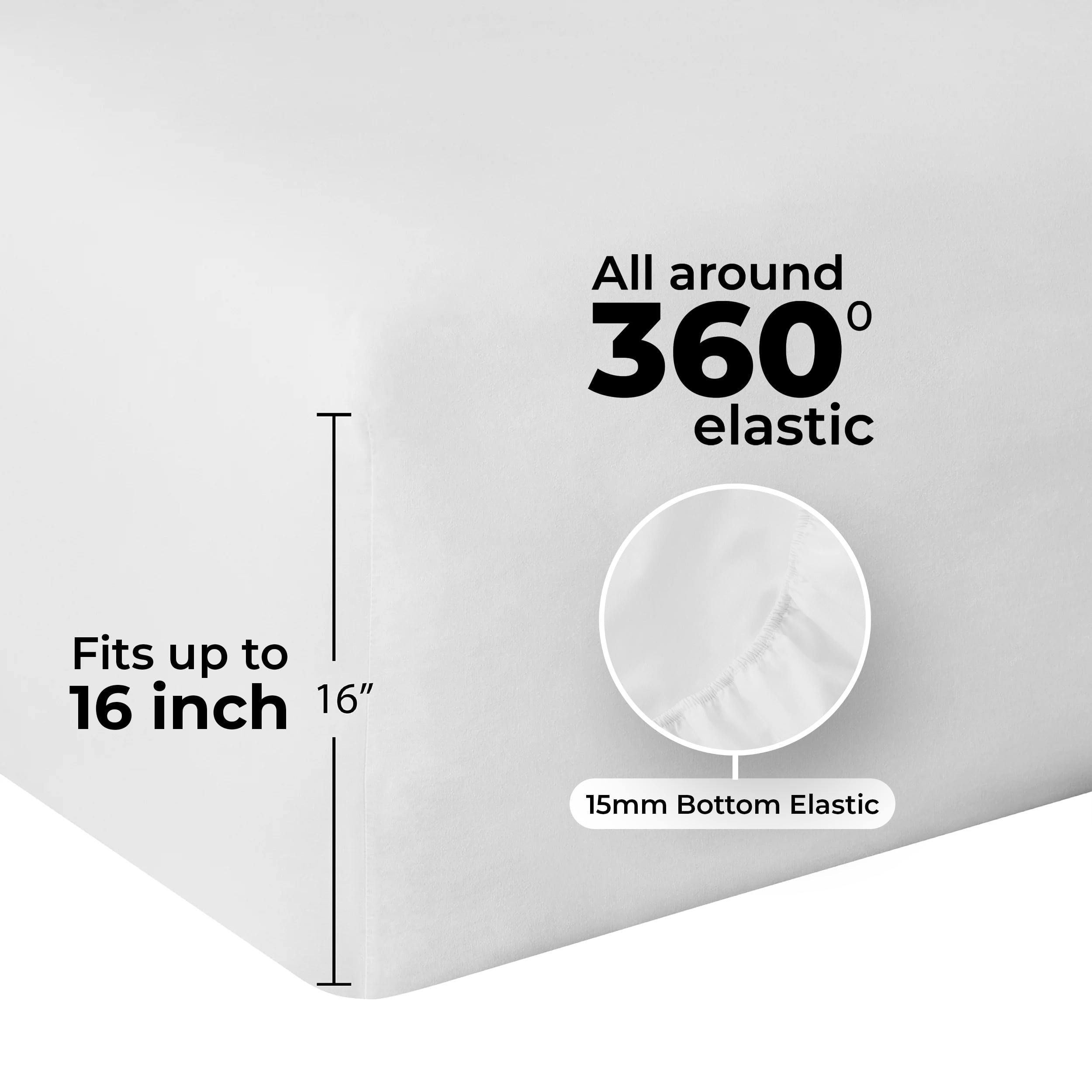 Cooling Sateen 4-Piece 300 Thread Count White Cotton Blend Percale Bed Sheet Set, Queen - Premium Ultra-Soft Pillowcase Pair for Sleeping Detail