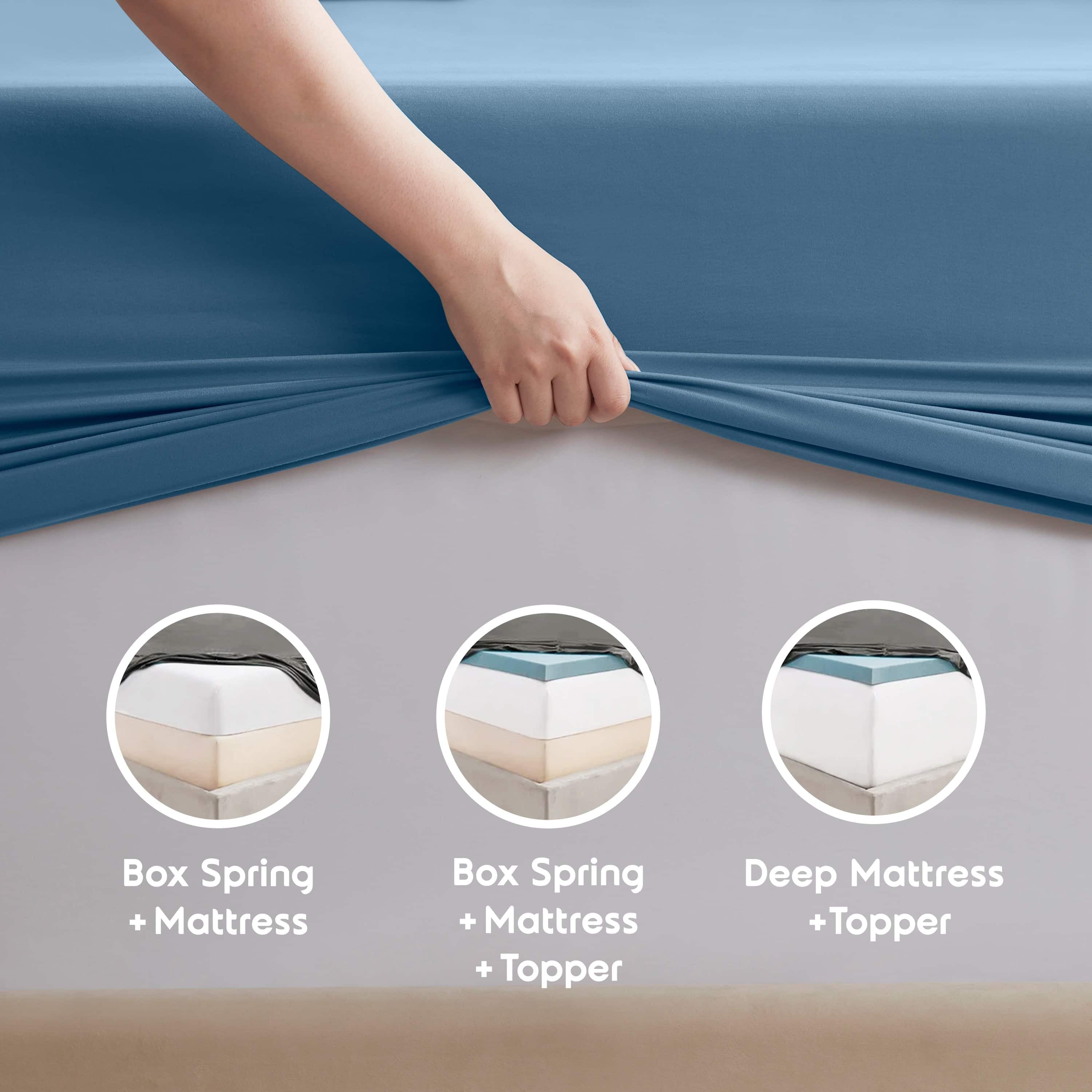 Breathable Luxury Split King Sheet Sets, Deep Pocket 5 Piece, Luxury Soft Microfiber Bed Sheet Sets, BLUE HEAVEN - Breathable Egyptian Cotton Flat & Fitted Sheets Detail
