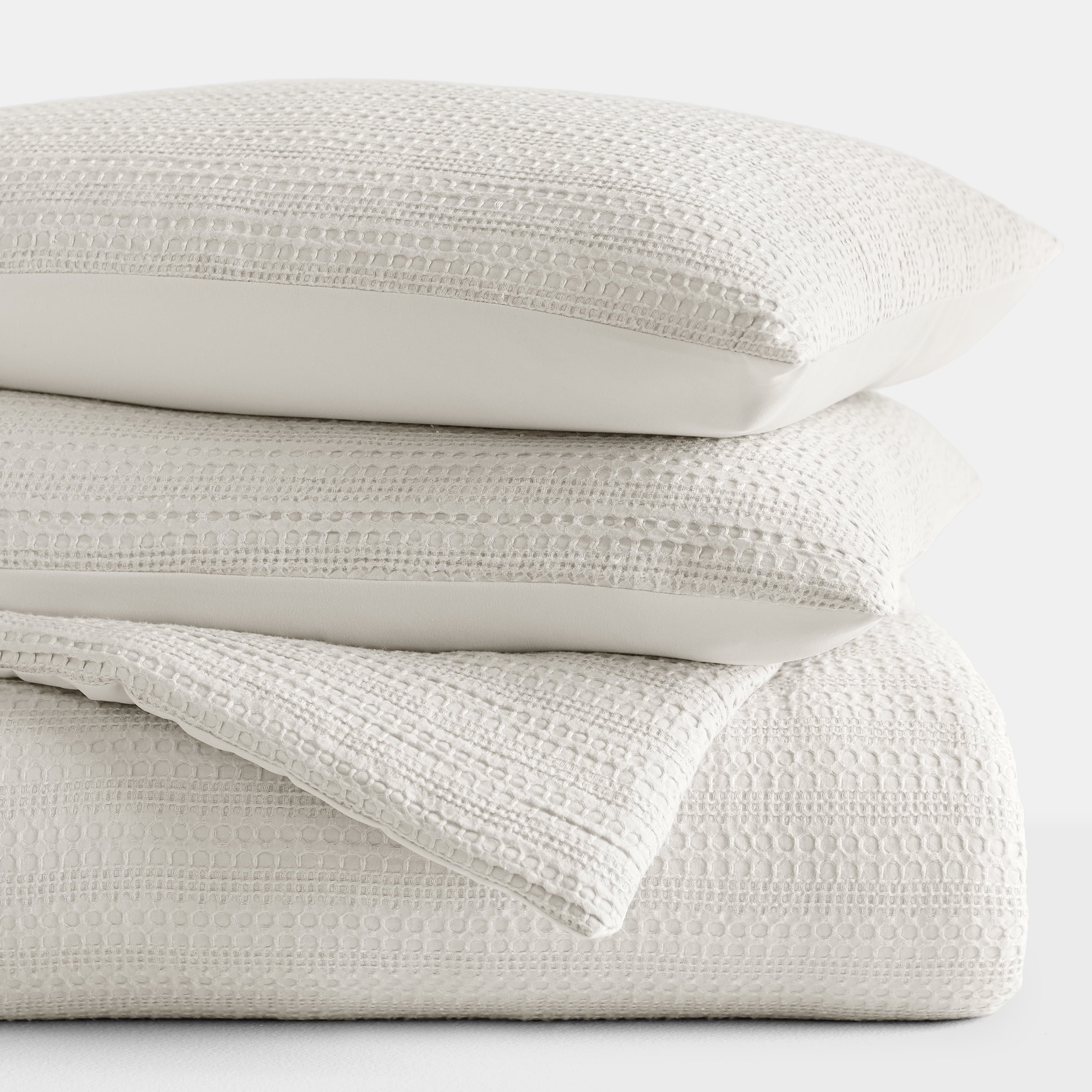 Heavyweight Warmth Textured Waffle Comforter Set ins Natural Waffle Comforter Bedding Sets, King/Cal King Size Bedding - Luxurious Quilted Duvet Cover Set Detail