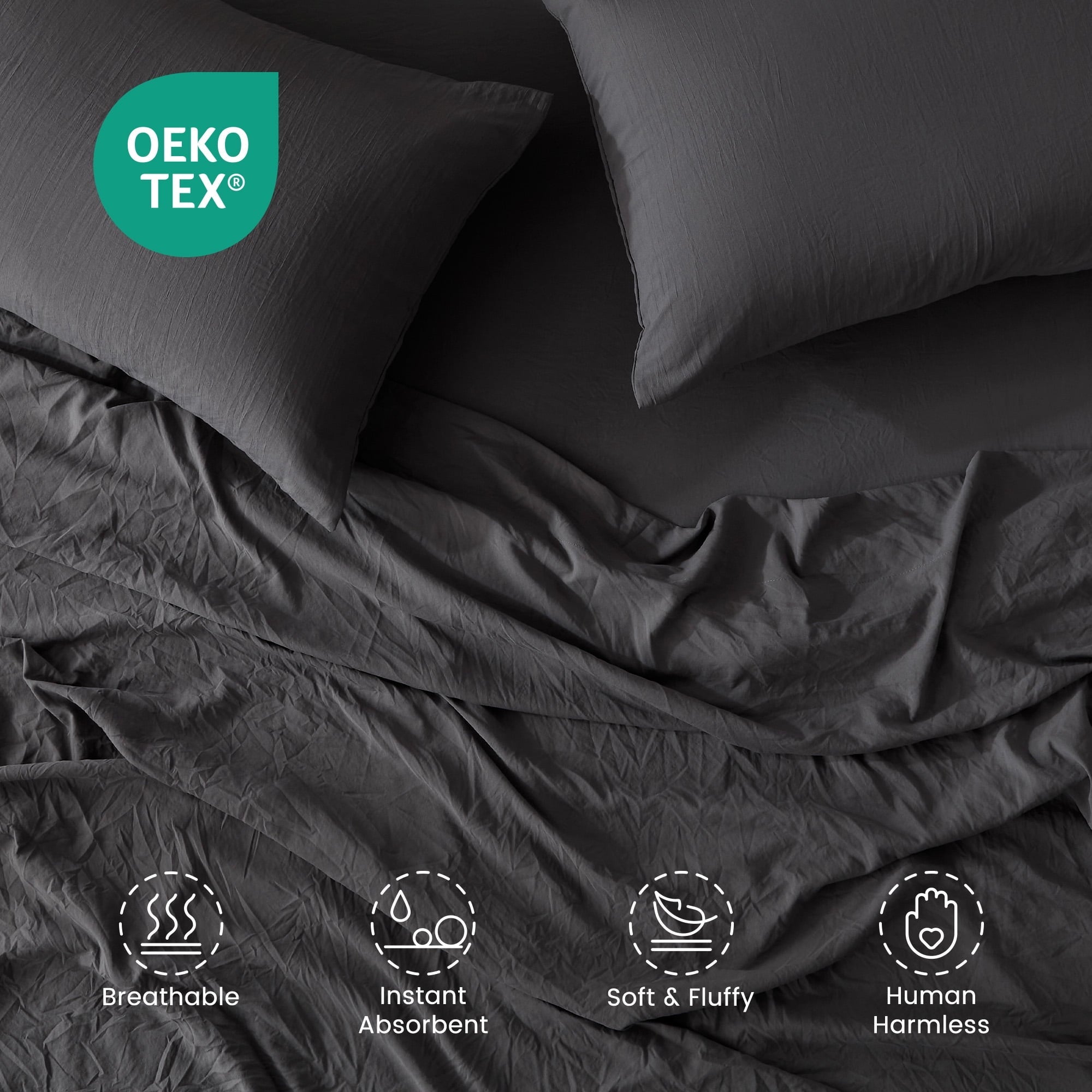 Cooling Sateen Bed Sheets - Full Size Bed Sheets - Washed Microfiber - 4 Piece Hotel Luxury Bedding Sheets with Fitted Sheet, Flat S... - Premium Ultra-Soft Pillowcase Pair for Sleeping Detail