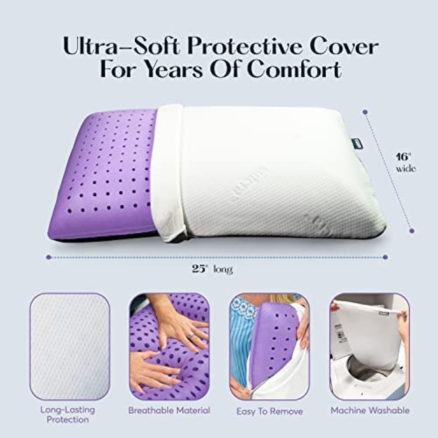 Ergonomic Memory Foam Plush Zen Bed Pillow, Lavender Scented Cooling Adaptive Memory Foam Queen - Ergonomic Memory Foam Pillow for Neck Pain Support Detail