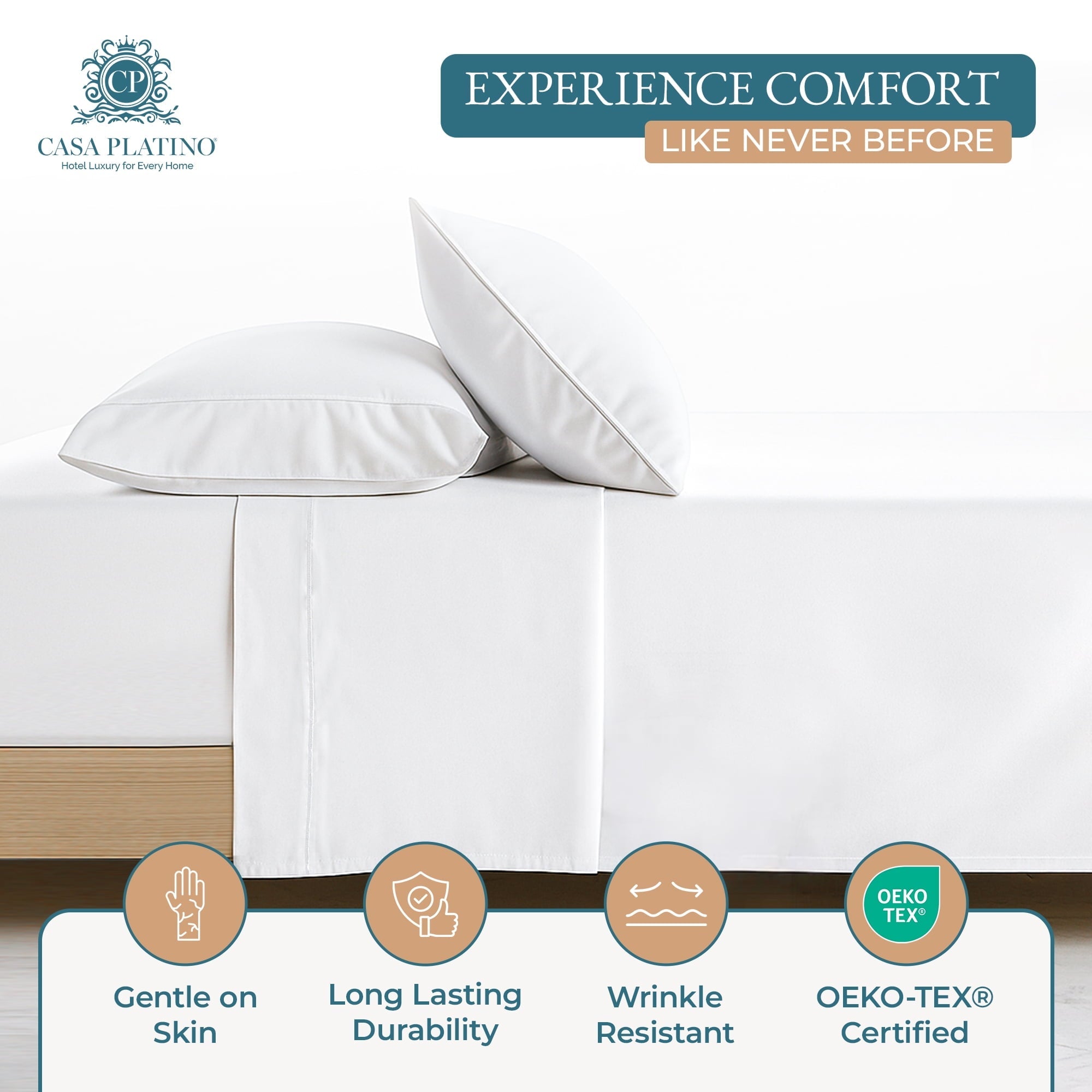 Premium Egyptian Cotton Bed Sheets Set – 6 Piece, 600 Thread Count, 100% Cotton Sheets, Hotel Luxury Sateen Finish, 15" Deep Pocket, Easy to ... - Premium Ultra-Soft Pillowcase Pair for Sleeping Detail
