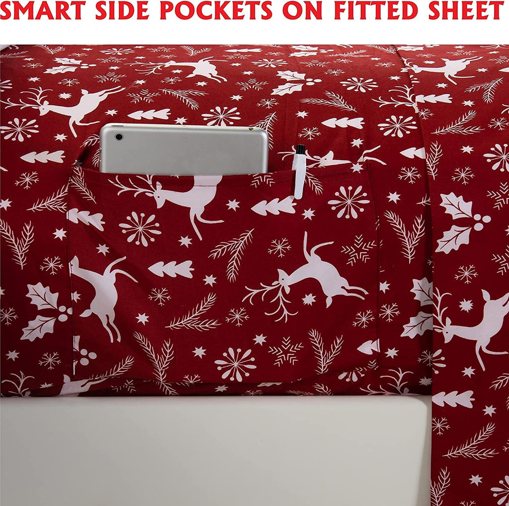 Premium Egyptian Cotton Luxury Soft Bed Sheets Holiday Pattern 1500 Thread Count Percale Egyptian Quality Softness Wrinkle and Fade Resistant... - Premium Ultra-Soft Pillowcase Pair for Sleeping Detail