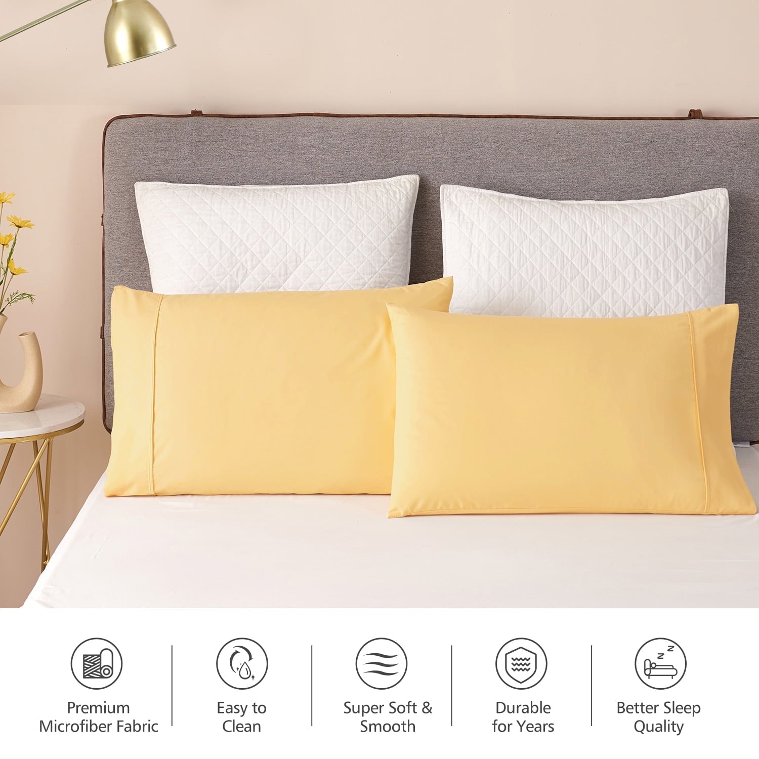 Fluffy Shredded Solid Print Pillow Cases, King, Beige, 2-Pieces - Hotel Quality Plush Sleeping Pillows Detail
