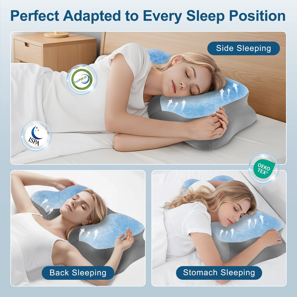 Fluffy Shredded Memory Foam Cervical Pillow for Sleeping Support - Orthopedic Bed Pillow for Neck, Shoulder Pain Relief, Adults, Side... - Decorative Throw Pillow Cushion for Sofa & Bed Detail