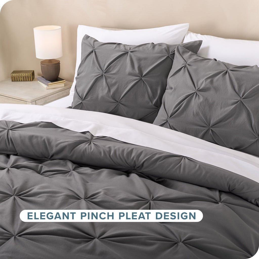 Fluffy Down Alternative Pintuck Down Alternative Comforter Set - 3-Pieces - All Seasons - King, Grey - Cloud-Like Soft Lightweight Bed Comforter Detail