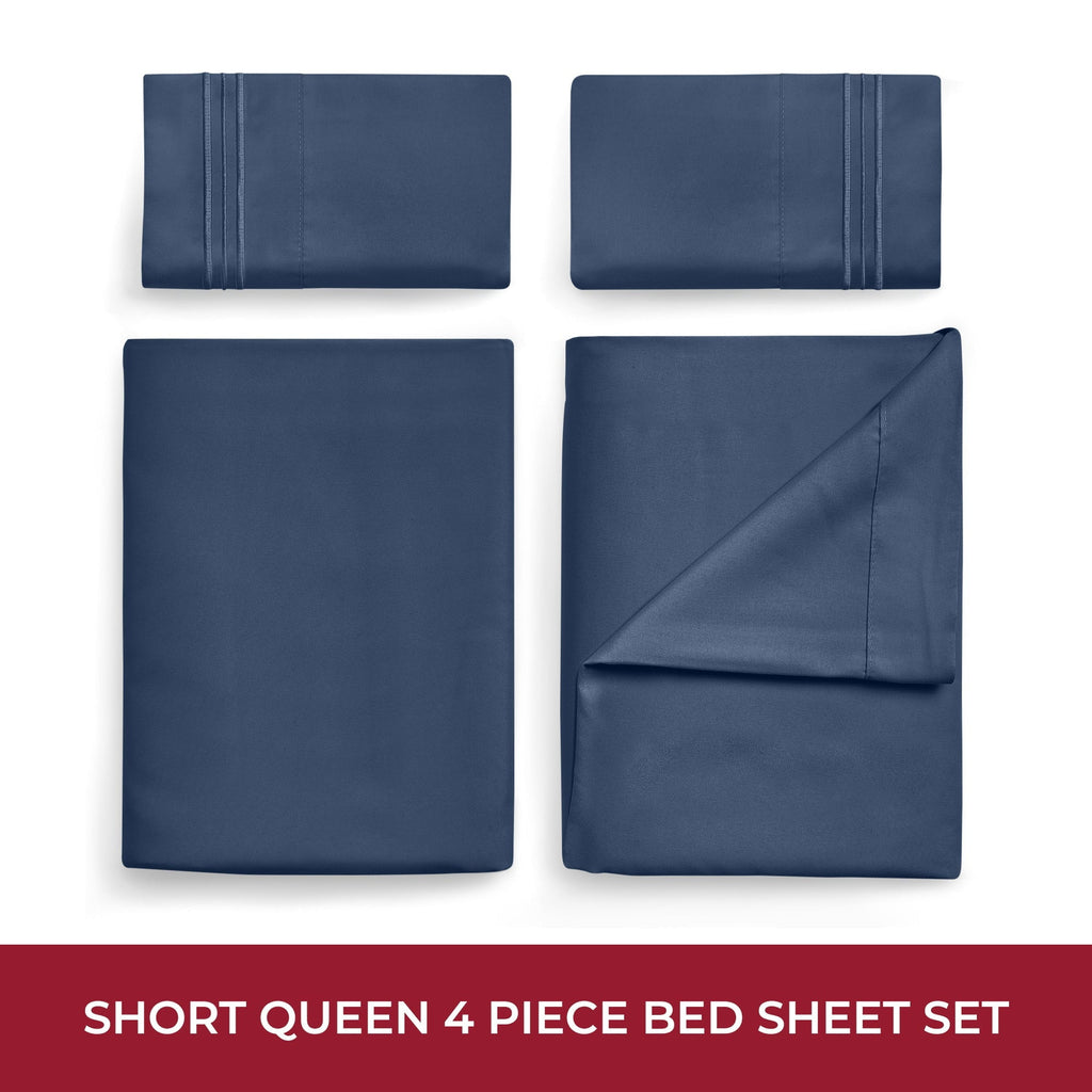 Breathable Luxury RV Sheets Queen Size Bed Set, Microfiber RV Bunk Bed Sheets, Short Queen, Navy Blue - Premium Ultra-Soft Pillowcase Pair for Sleeping Detail