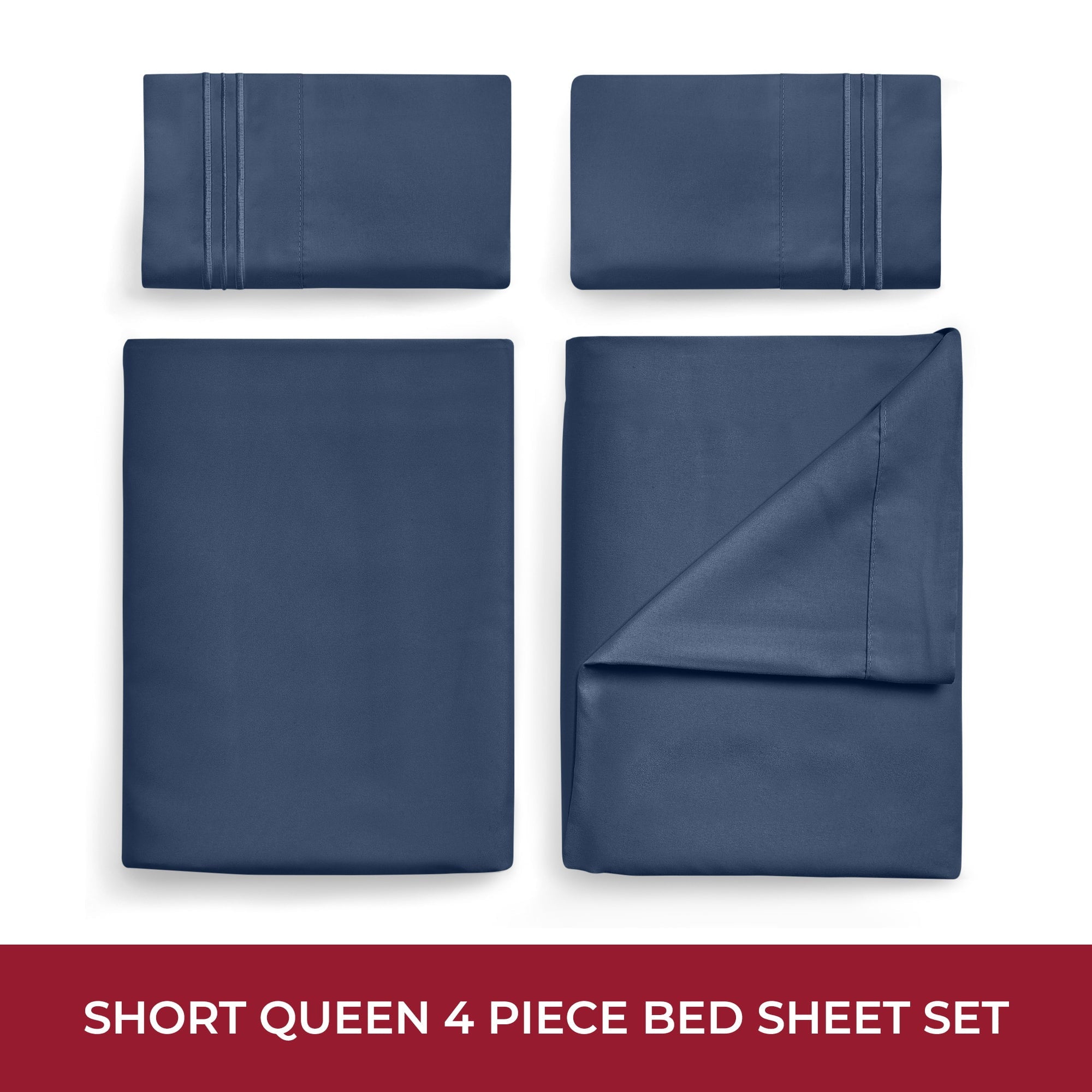 Breathable Luxury RV Sheets Queen Size Bed Set, Microfiber RV Bunk Bed Sheets, Short Queen, Navy Blue - Premium Ultra-Soft Pillowcase Pair for Sleeping Detail