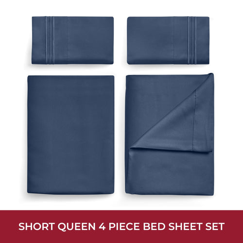Breathable Luxury RV Sheets Queen Size Bed Set, Microfiber RV Bunk Bed Sheets, Short Queen, Navy Blue - Premium Ultra-Soft Pillowcase Pair for Sleeping Detail