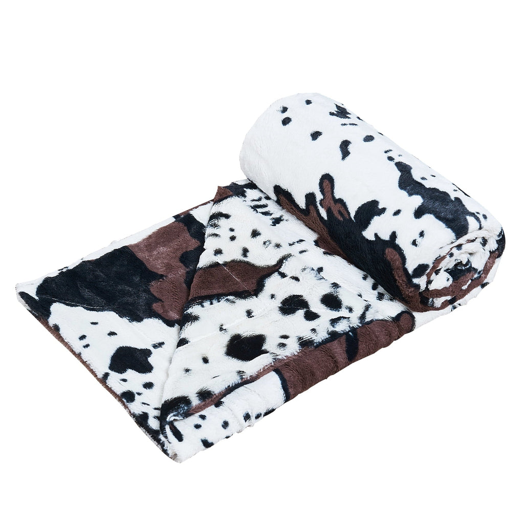 Super Soft Flannel Cow Print Double Sided Faux Fur Throw Blanket, Soft Cozy Fuzzy Black and White Throw, 50x60 inches - Lightweight Plush Warm Blanket for All Seasons Detail
