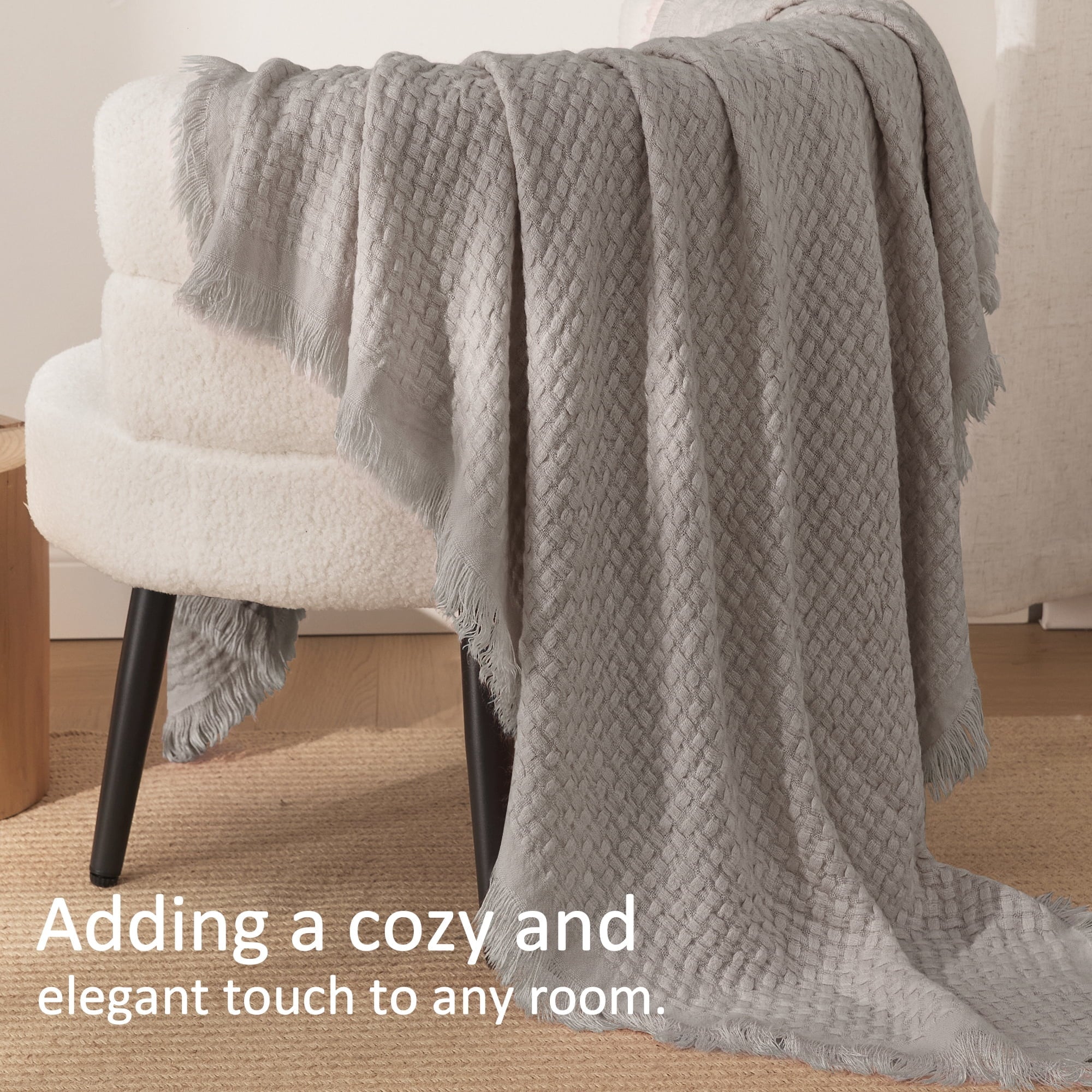 Cozy Fleece Knitted Throw Blanket with Fringes for Couch, Soft and Warm Textured Throw for All Season, Lightweight Breathable Roo... - Lightweight Plush Warm Blanket for All Seasons Detail
