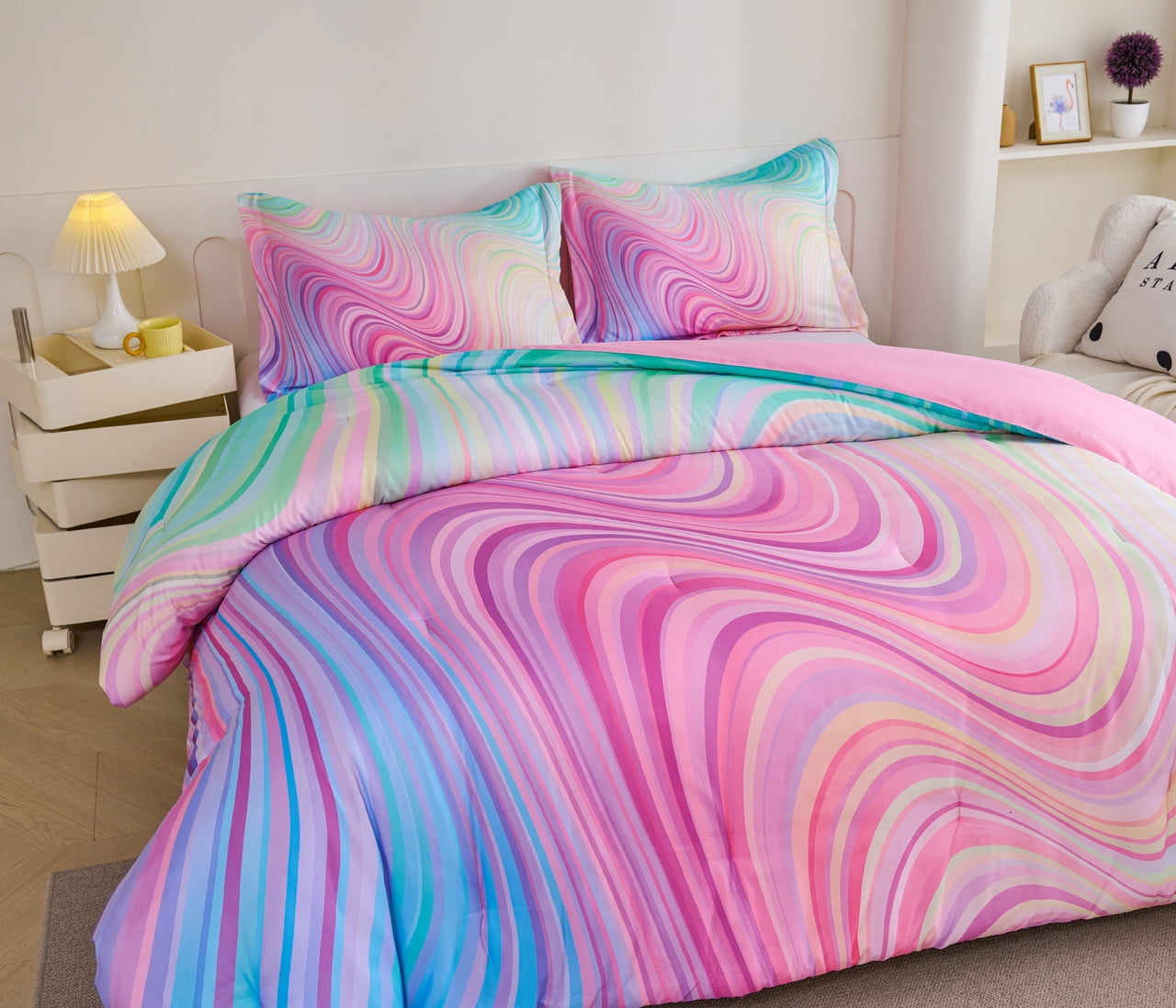 Heavyweight Warmth 3-Piece Abstract Tie Dye Comforter Set, Blue Pink Purple, Kids Bedding Set for Girls Full/Queen Size - Cloud-Like Soft Lightweight Bed Comforter Detail