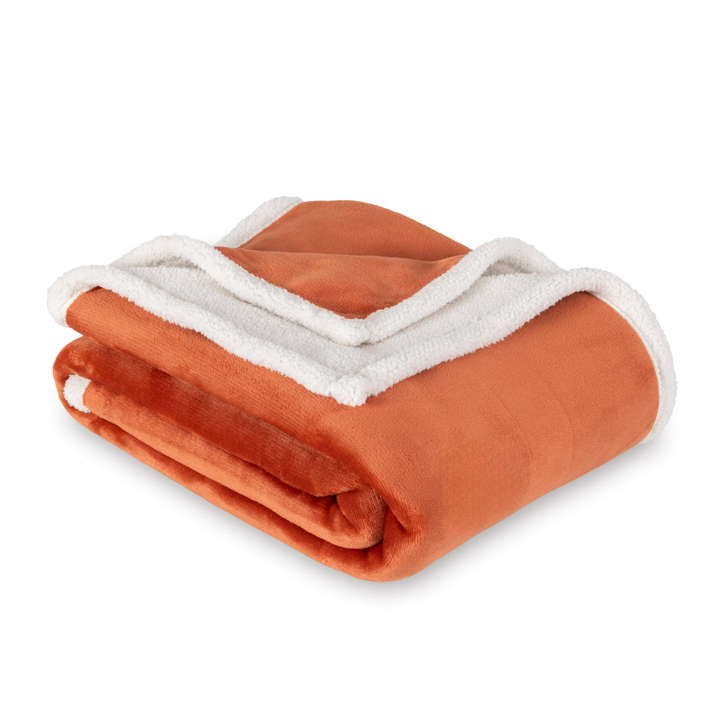 Lightweight Warm Reversible Printed Velvet Plush and Hampshire Faux Shearling Soft Throw Blanket, Standard Size, Auburn Sun - Cozy Fleece Throw Blanket for Couch & Bed Detail