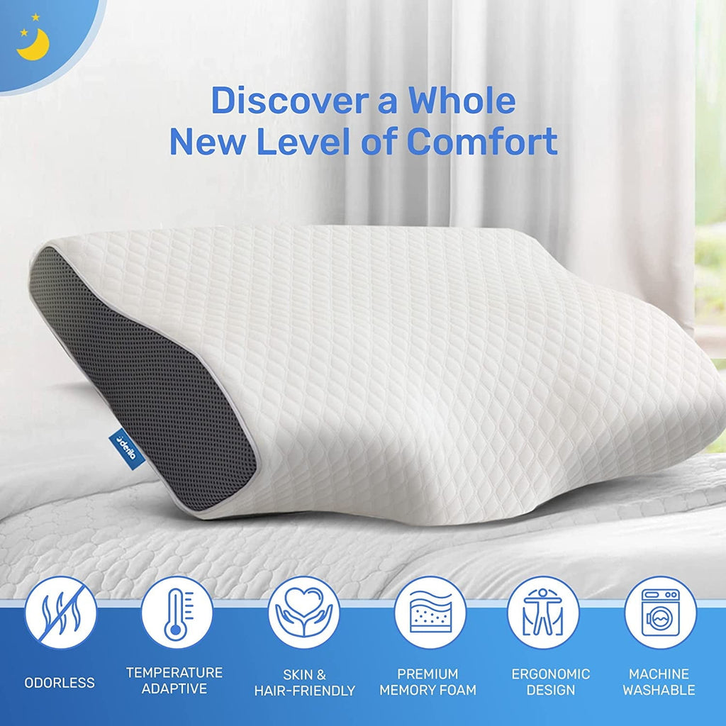 Decorative Plump | Cervical Memory Foam Bed Pillow Standard | Neck, Shoulder Pain Relief | Improves Sleeping - Ergonomic Memory Foam Pillow for Neck Pain Support Detail