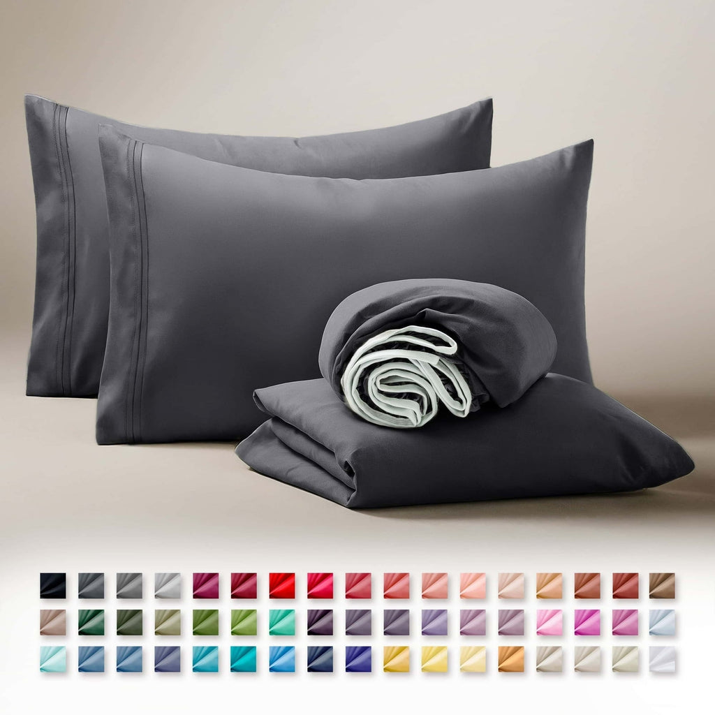Premium Egyptian Cotton Sheets Set, 4 Piece Deep Pocket Sheets, 100% Soft Microfiber Bed Sheets Set, Gray - Premium Ultra-Soft Pillowcase Pair for Sleeping Detail