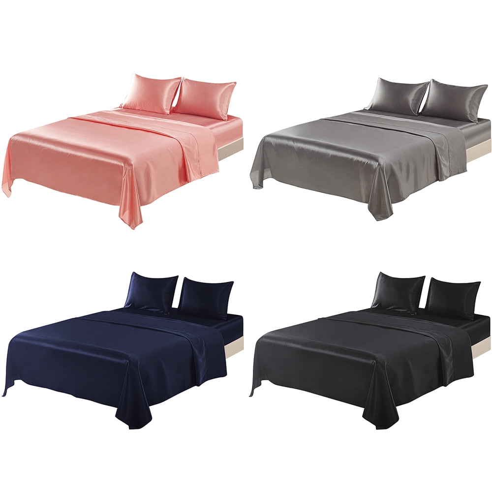 Ultra-Soft Twin Silk Gray Bed Sheet Set Deep Pocket Bed Flat Fitted Sheet, 3-Pieces - Breathable Egyptian Cotton Flat & Fitted Sheets Detail