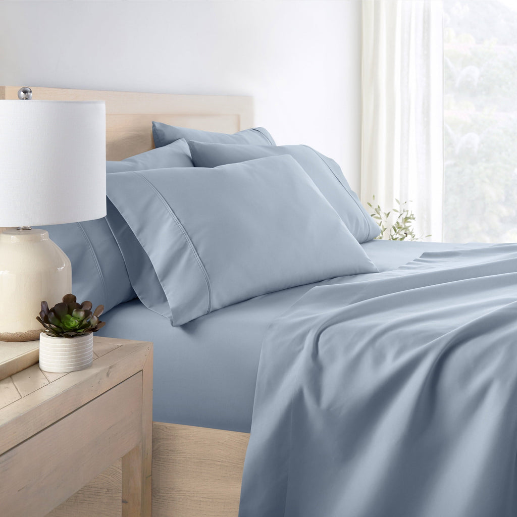 Wrinkle-Resistant Queen, Light Blue Solid Microfiber 6 Piece Bed Sheet Set - Premium Ultra-Soft Pillowcase Pair for Sleeping Detail