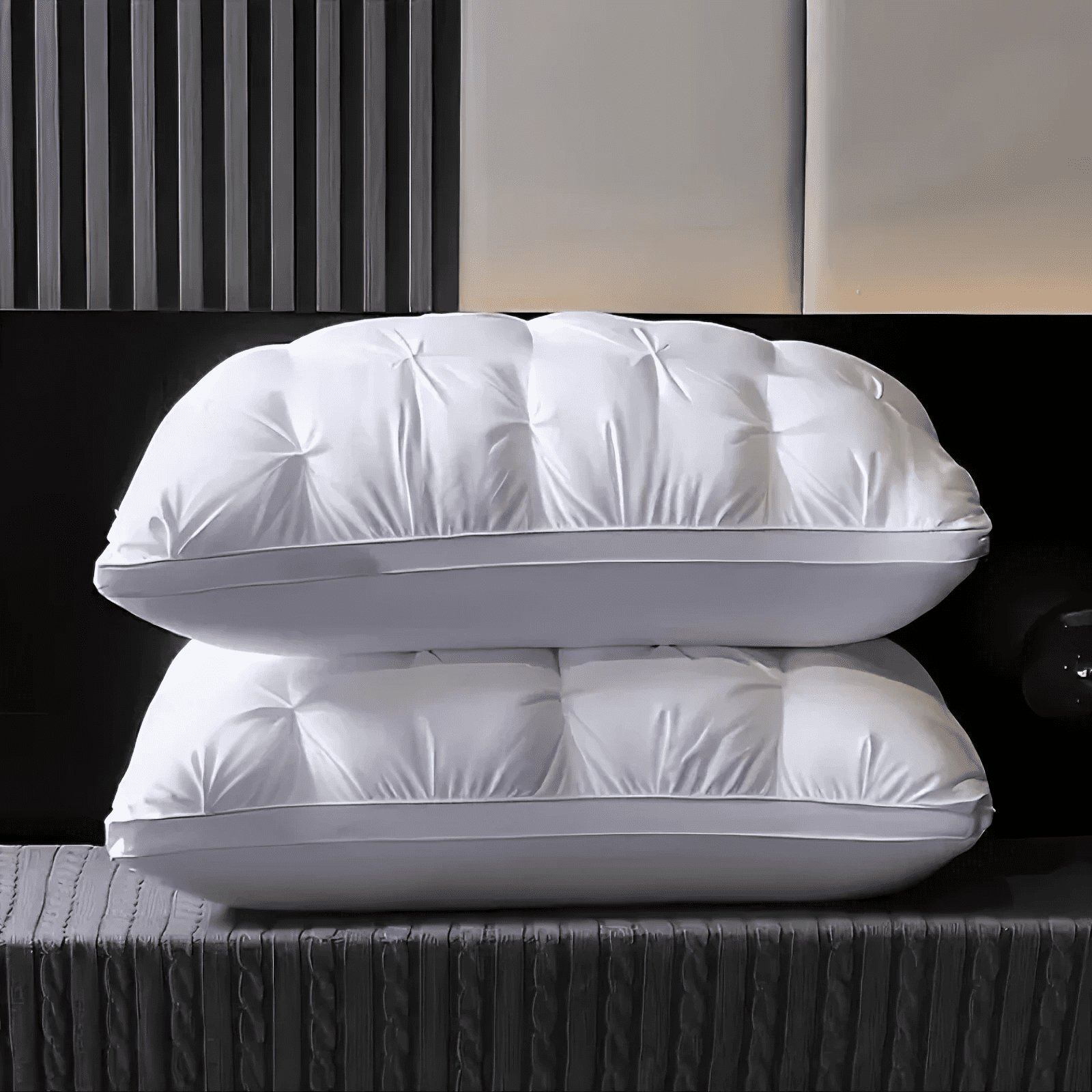 Hotel Collection Queen Size Bed Pillows Set of 2, Hotel Quality, Down Alternative Gusseted Bed Pillows for Side, Back, or Stomach Slee... - Orthopedic Shredded Foam Bed Pillow Set Detail