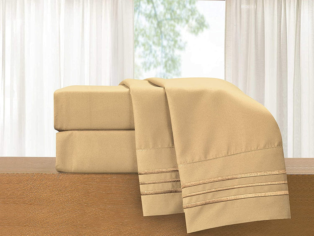 Wrinkle-Resistant Super Soft 1500 Premier Hotel Collection Sheet set, Queen, Gold - Premium Ultra-Soft Pillowcase Pair for Sleeping Detail