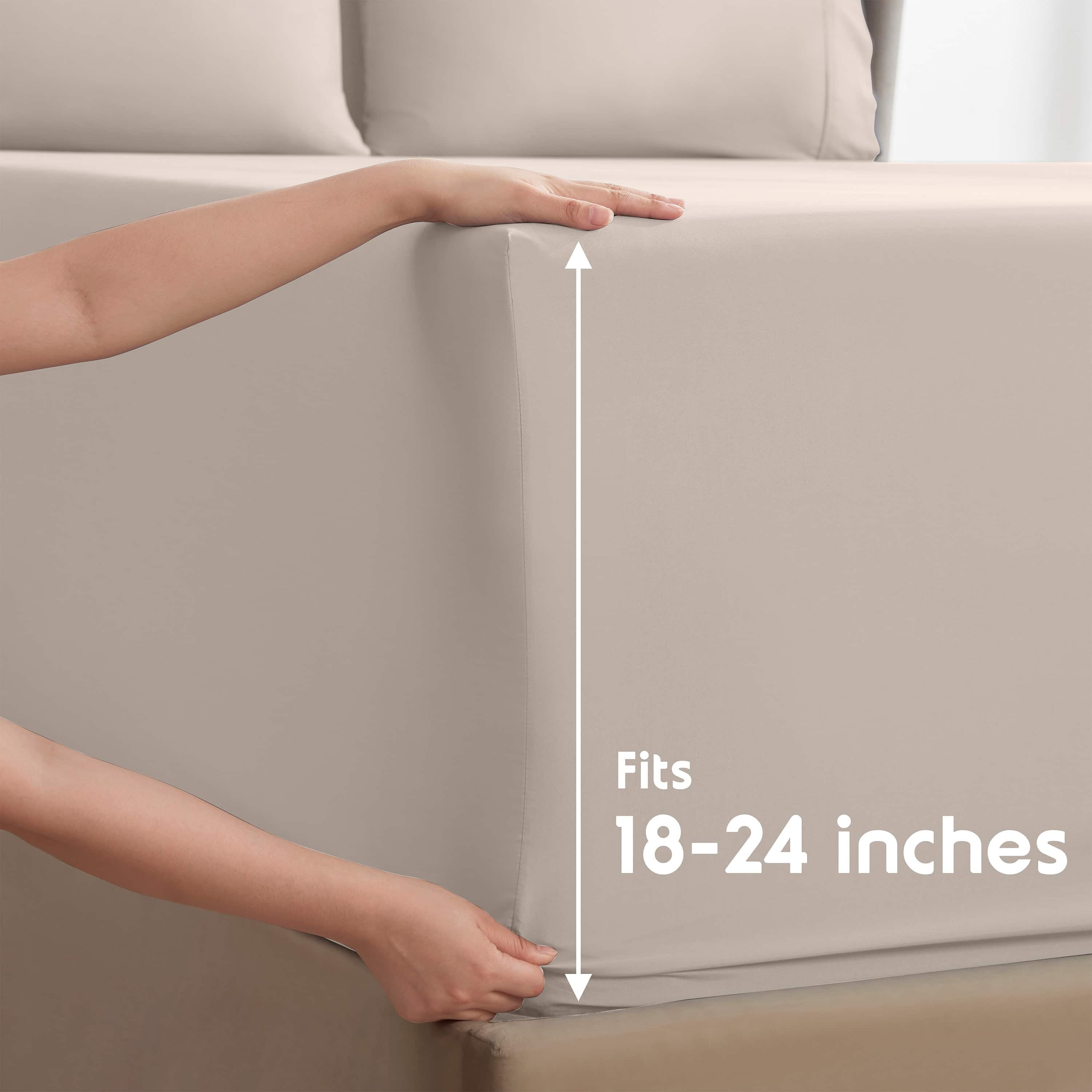 Ultra-Soft Extra Deep Pocket Full Sheets Set, 4 Piece, Fits 18"-24" Mattress, Breathable & Extra Soft Bed Sheets, Linen - Breathable Egyptian Cotton Flat & Fitted Sheets Detail
