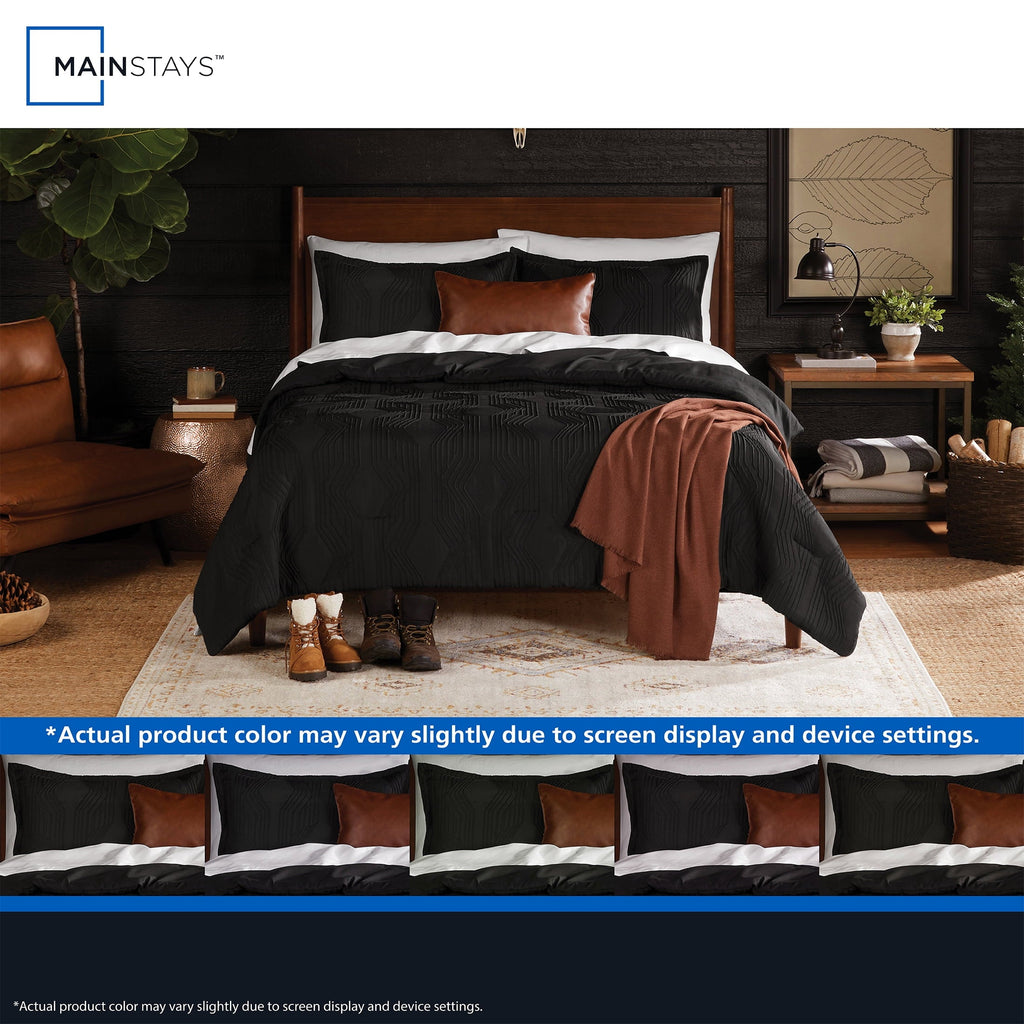 Heavyweight Warmth Full/Queen Comforter Set, All-Season, 5-Piece, Black Jacquard Geo - All-Season Down Alternative Comforter Insert Detail