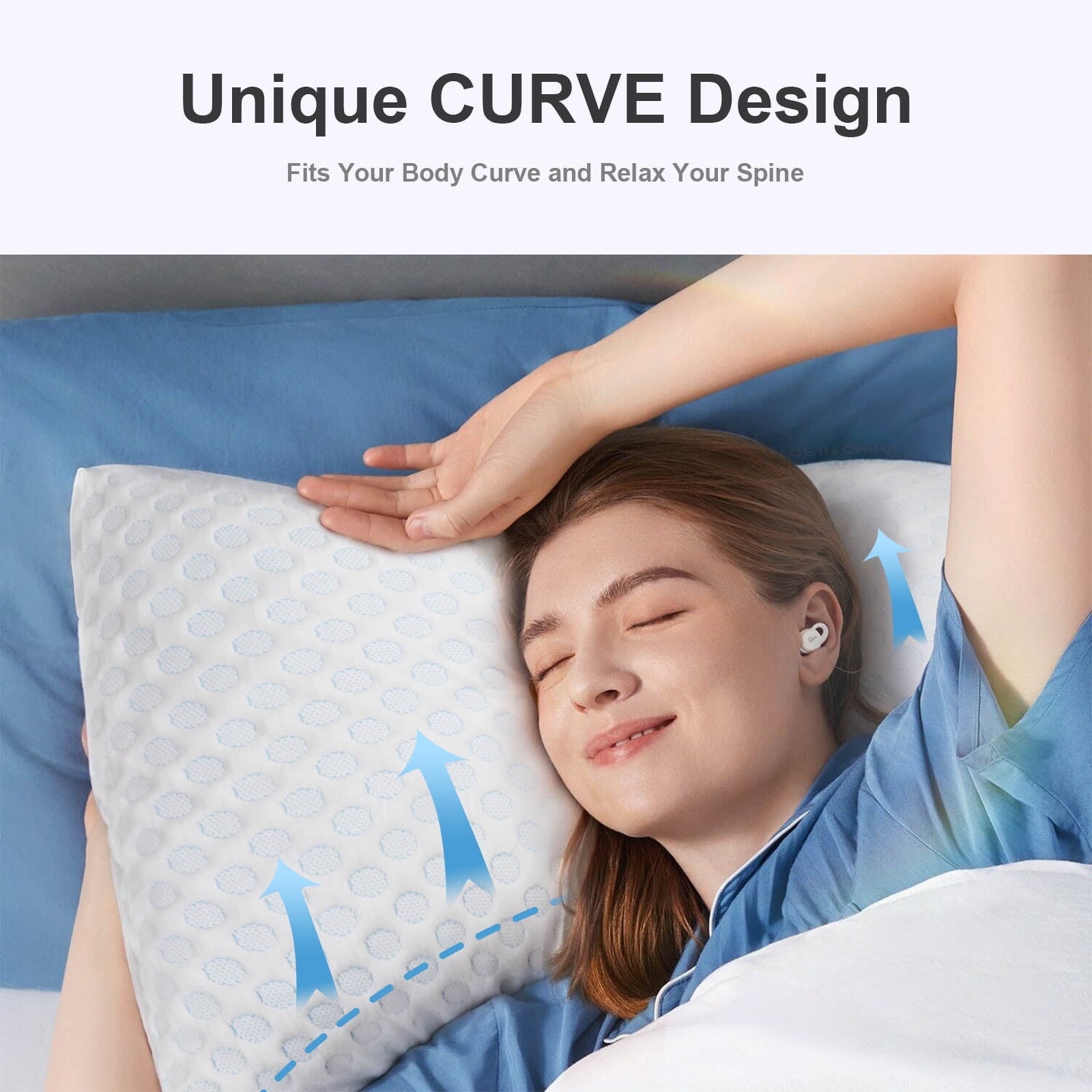 Fluffy Shredded Cooling Shredded Memory Foam Bed Pillows Adjustable Firm Support Pillow for Side and Back Sleepers Curved Pillows Set... - Ergonomic Memory Foam Pillow for Neck Pain Support Detail