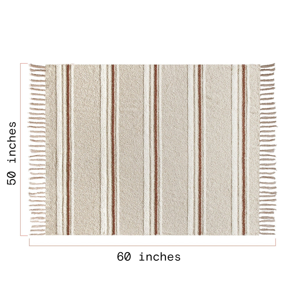 Lightweight Warm 60" x 50" Cozy Striped Porcini Chenille Throw - Super Soft Reversible Sherpa Flannel Blanket Detail