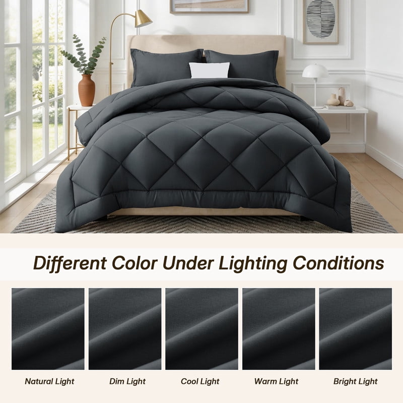 Hypoallergenic Cloud 3 Pieces Queen Size Comforter Set, All Season Lightweight Breathable Bedding Set with 1 Down Alternative Comforter an... - Luxurious Quilted Duvet Cover Set Detail