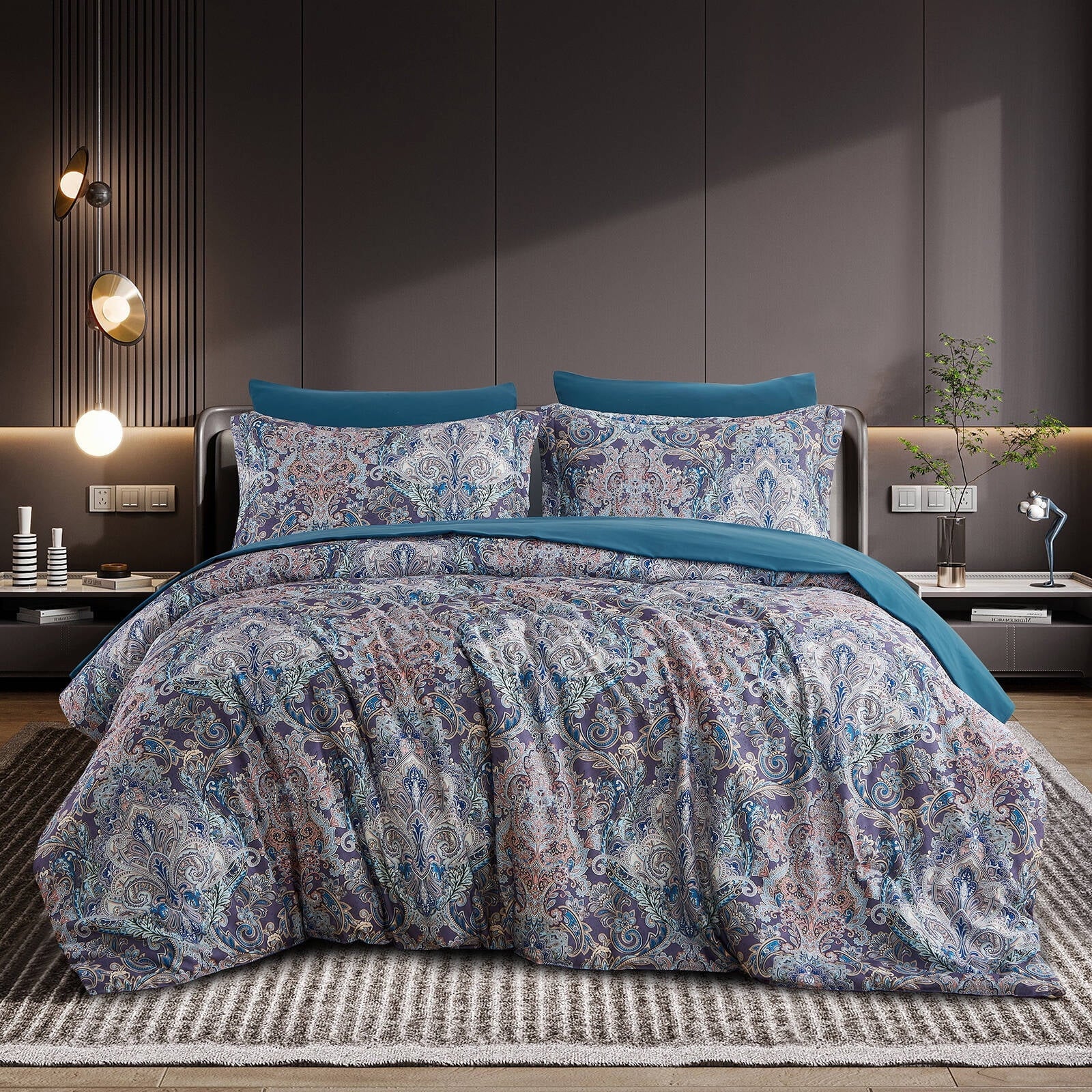 Heavyweight Warmth Boho Paisley Print Luxury Comforter Bed in a Bag Set Queen Size, Vintage Floral Medallions Microfiber Bedding Set - All-Season Down Alternative Comforter Insert Detail