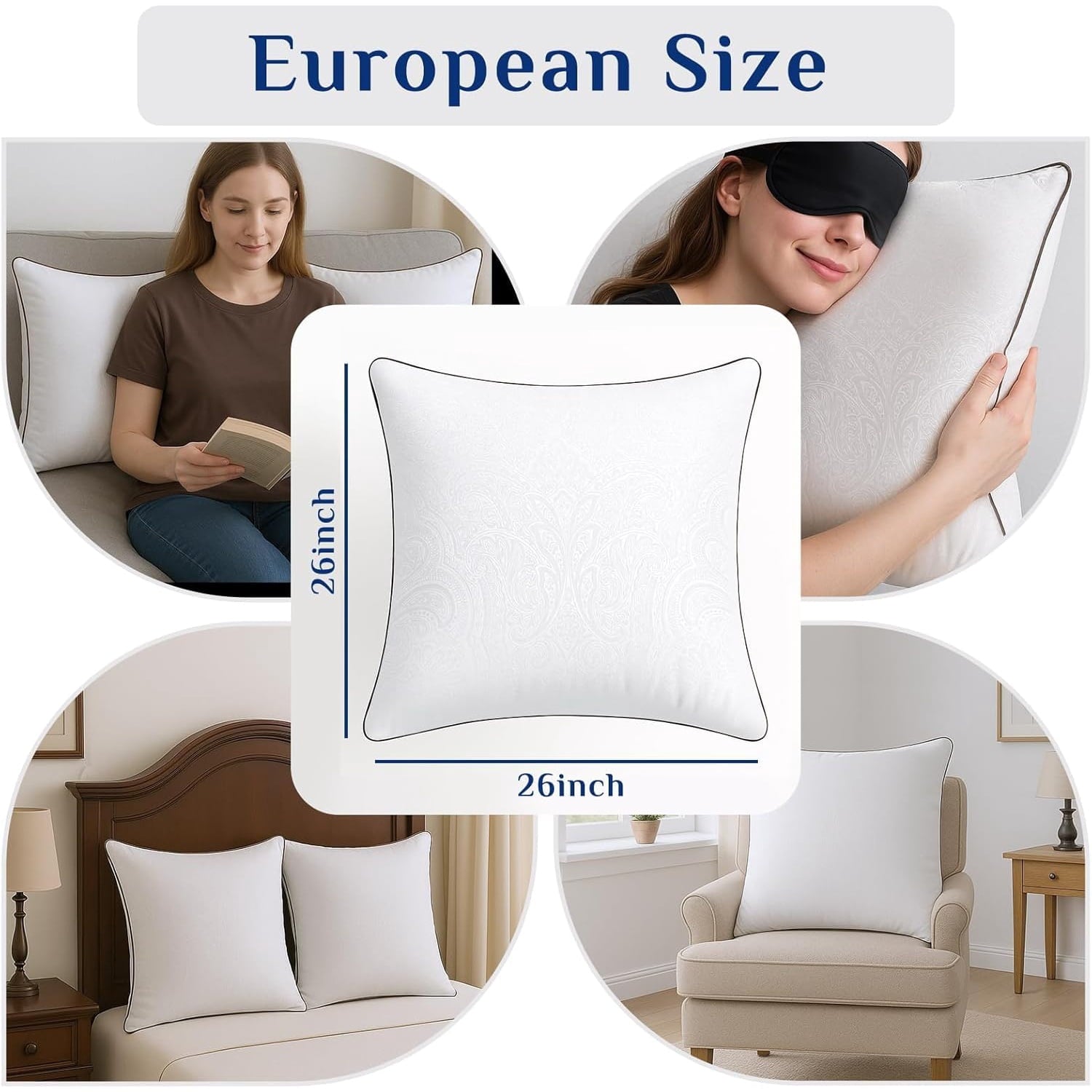 Hotel Collection for Sleeping, Soft and Supportive Throw for Couch, Bed and Sofa, Down Alternative Pillow, 26x26 Inches - Hotel Quality Plush Sleeping Pillows Detail