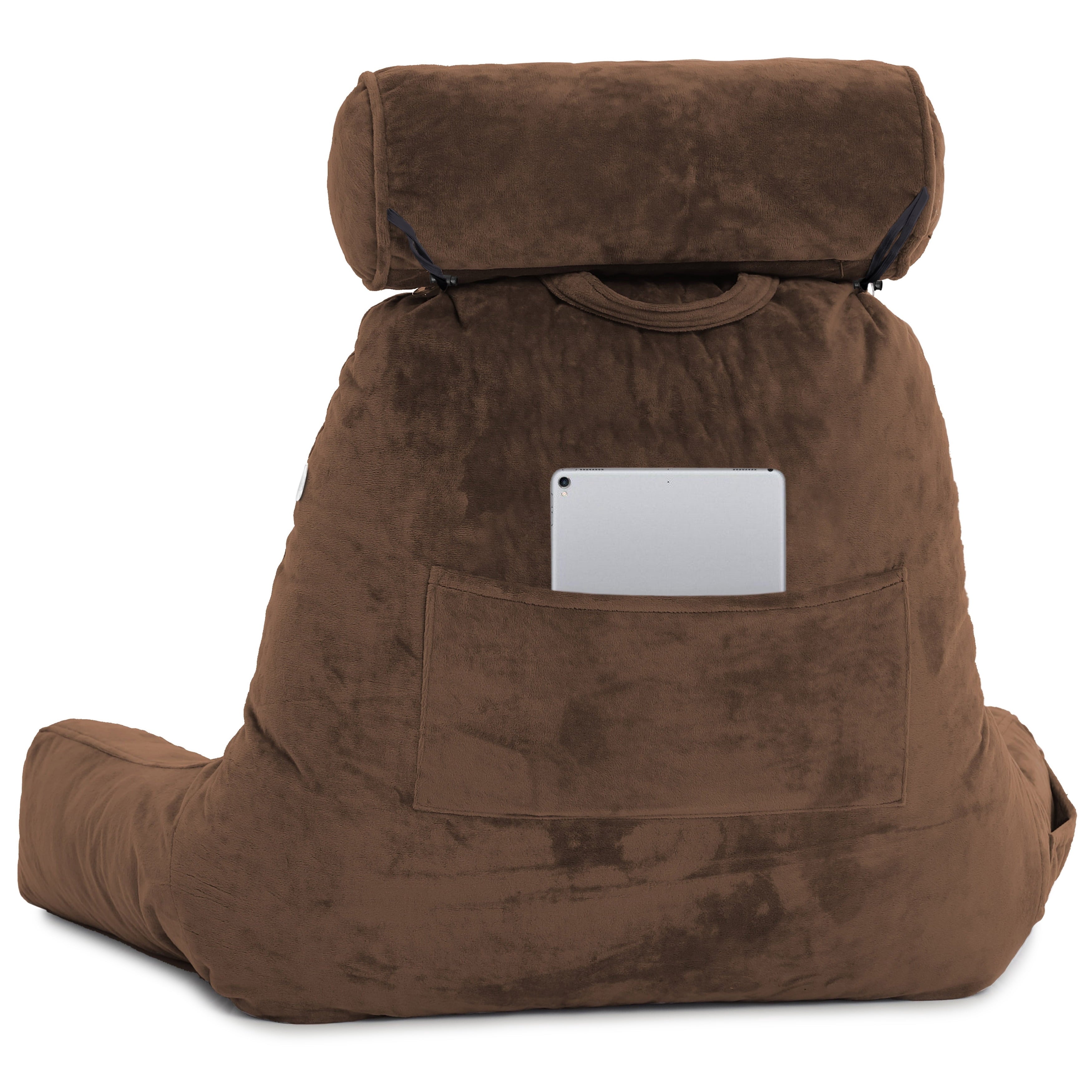 Ergonomic Memory Foam Medium Chocolate Brown, Backrest - Detach Neck Roll, Removable Cover - Hotel Quality Plush Sleeping Pillows Detail