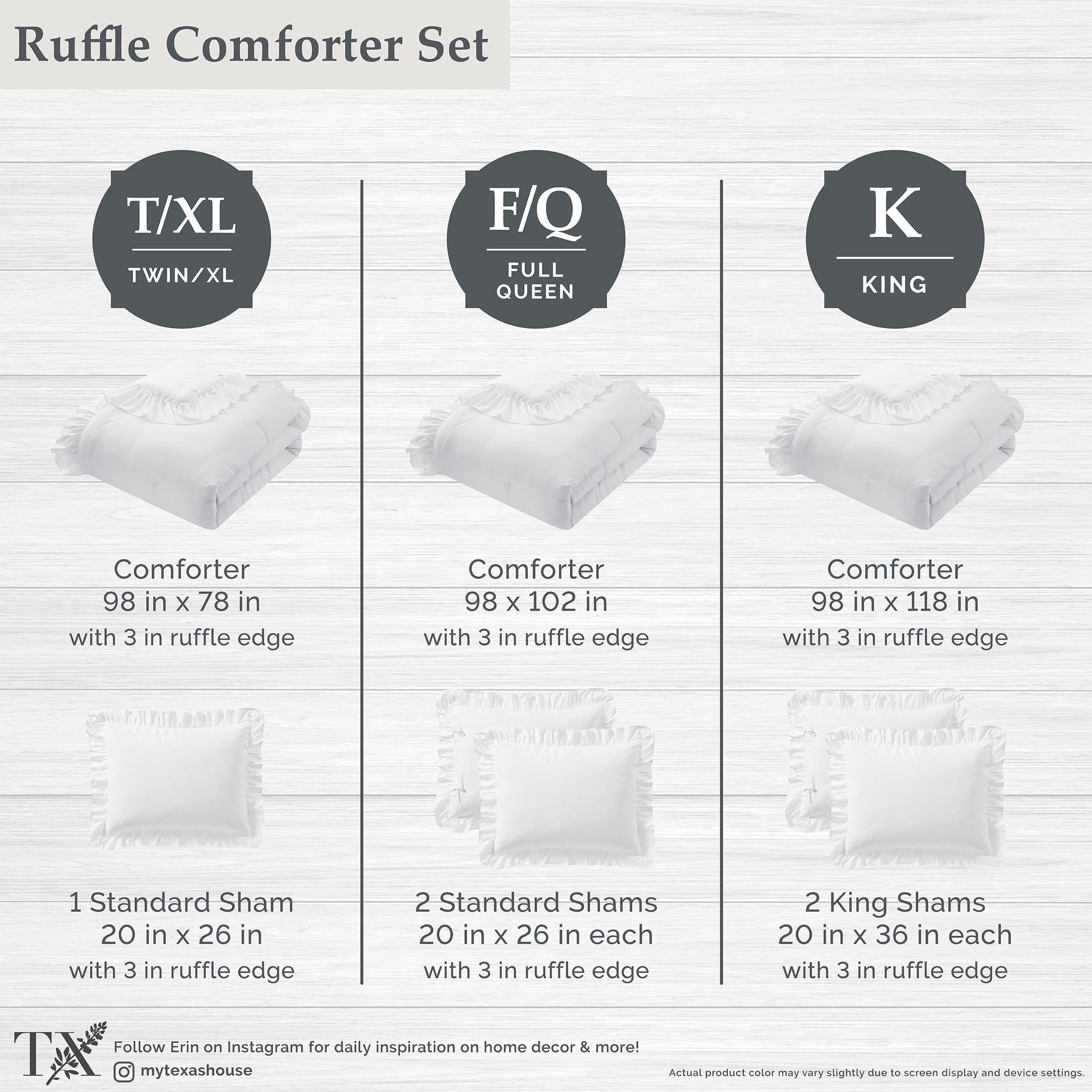 All-Season Full/Queen Comforter Set, All-Season, 3-Piece, White Ruffle - Luxurious Quilted Duvet Cover Set Detail
