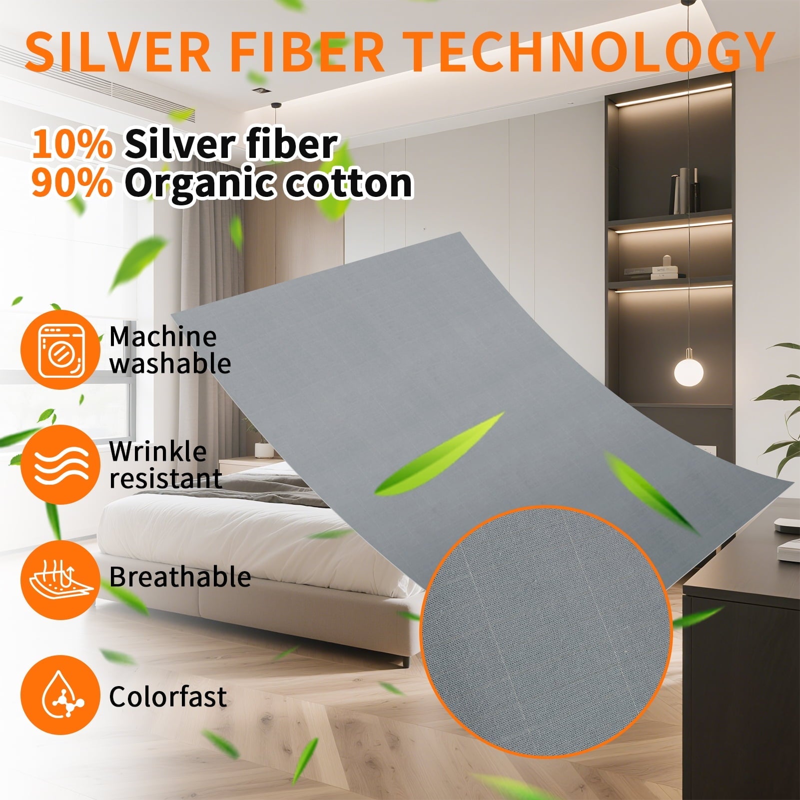 Ultra-Soft Grounding Sheets for All Mattress Sizes, Grounding Mat for Bed 10% Silver Fiber+90% Organic Cotton Grounding Sheets S... - Luxury Bed Sheet Set with Deep Pockets Detail