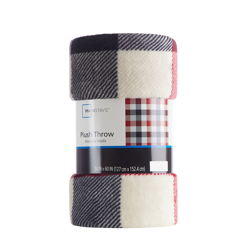 Decorative Knitted Cozy Plush Throw Blanket, Red Plaid 50" x 60" All Ages - Lightweight Plush Warm Blanket for All Seasons Detail