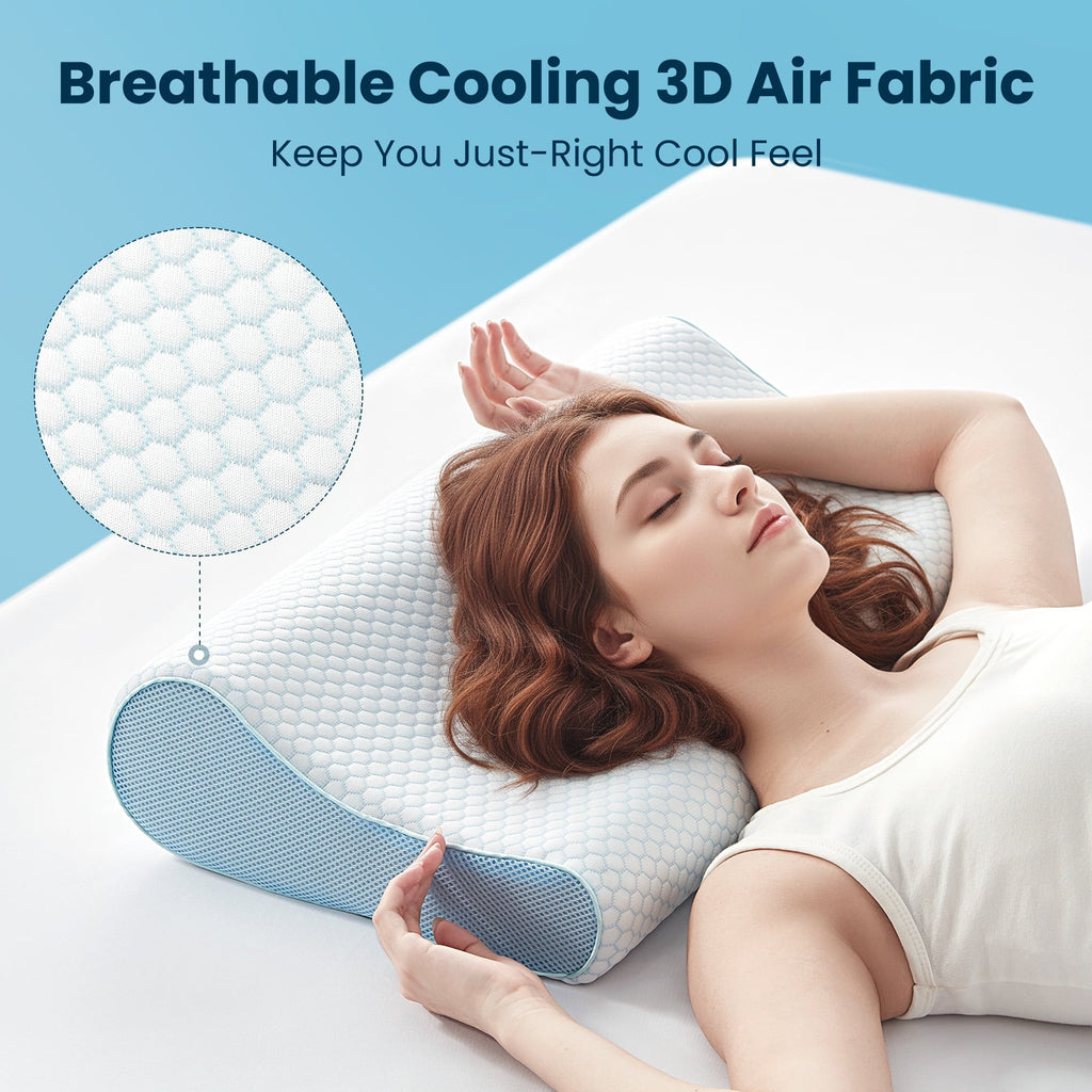 Decorative Plump Standard Cooling Memory Foam Pillow, Ergonomic Adjustable Orthopedic Contour Bed Pillows Neck Support for Side Back S... - Ergonomic Memory Foam Pillow for Neck Pain Support Detail