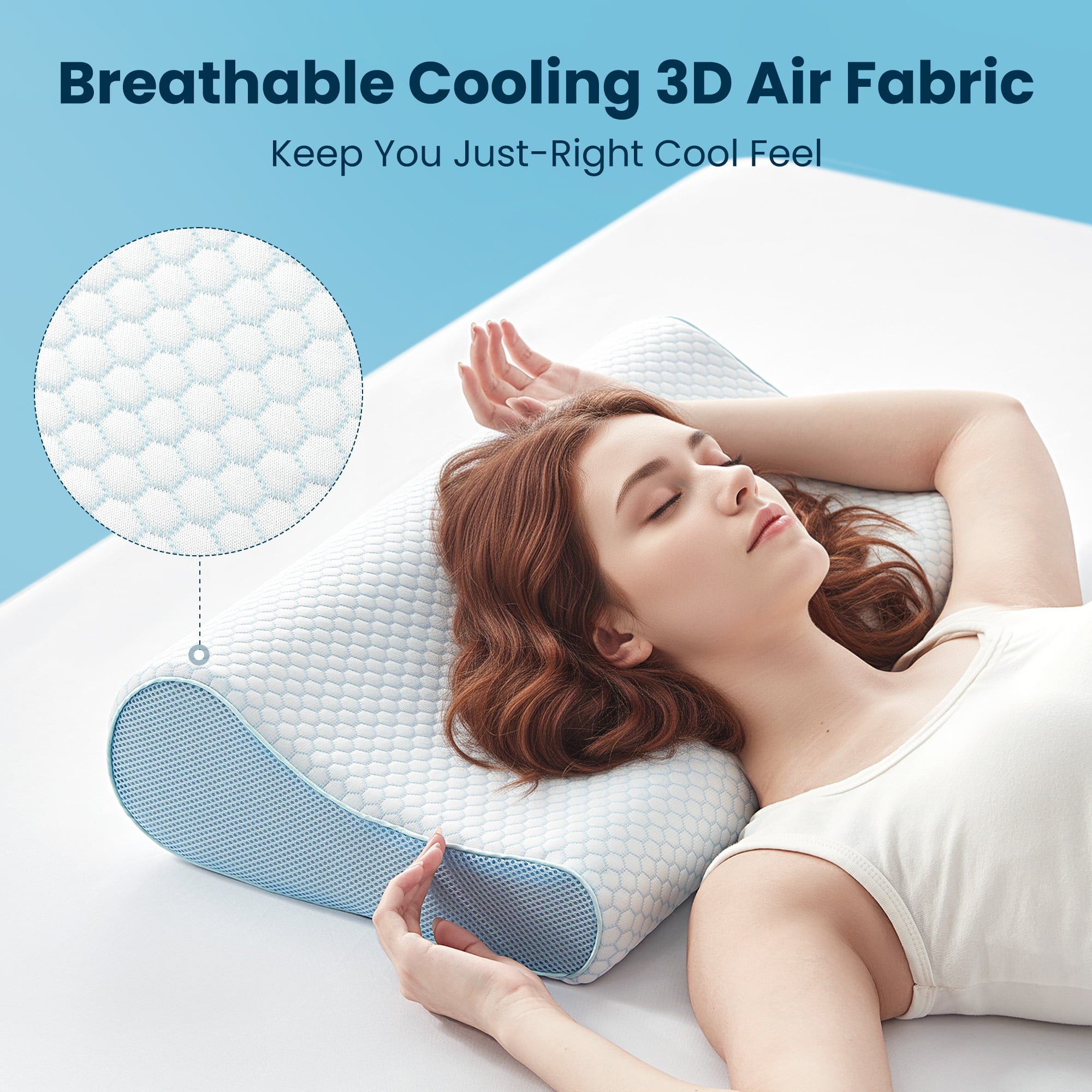 Decorative Plump Standard Cooling Memory Foam Pillow, Ergonomic Adjustable Orthopedic Contour Bed Pillows Neck Support for Side Back S... - Ergonomic Memory Foam Pillow for Neck Pain Support Detail