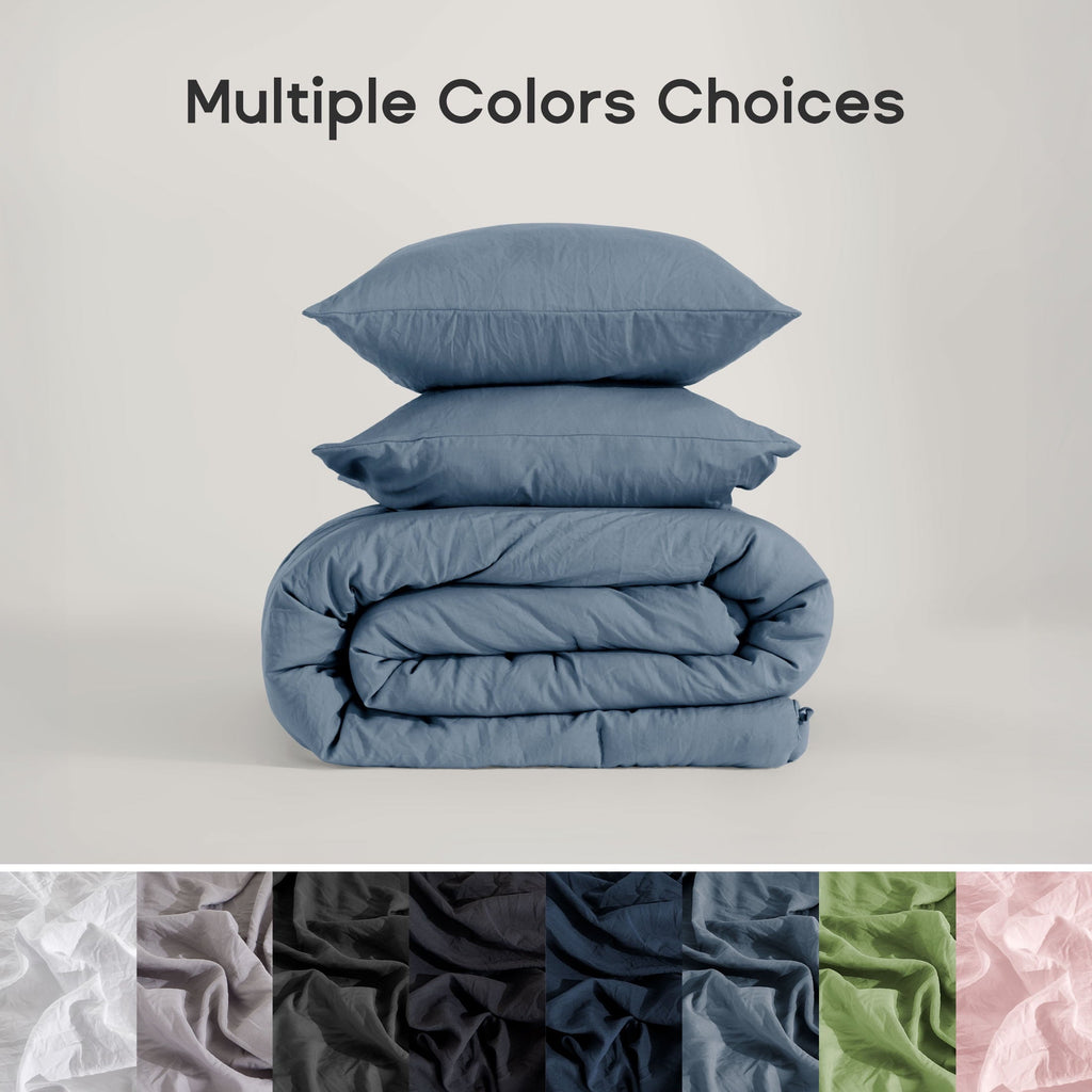 All-Season Washed Comforter Sets Queen 3 Piece, Soft and Cozy, Fluffy Microfiber Fill, Washed Textured Wrinkled Design (Flint St... - Luxurious Quilted Duvet Cover Set Detail