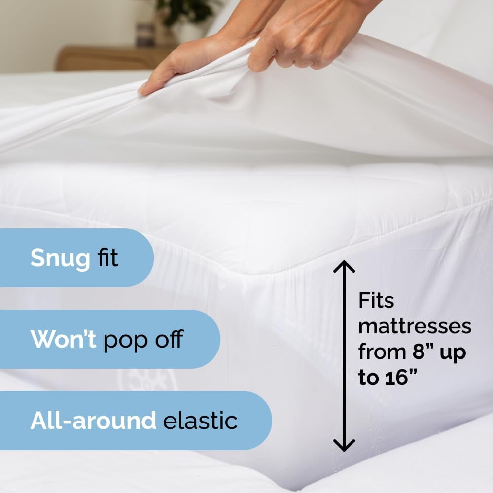 Cooling Sateen 4-Piece Ultra Soft & Comfy Hotel Luxury Sheet Set - Full Size Cooling Bed Sheet Fits 8"-16" Mattresses, White - Breathable Egyptian Cotton Flat & Fitted Sheets Detail