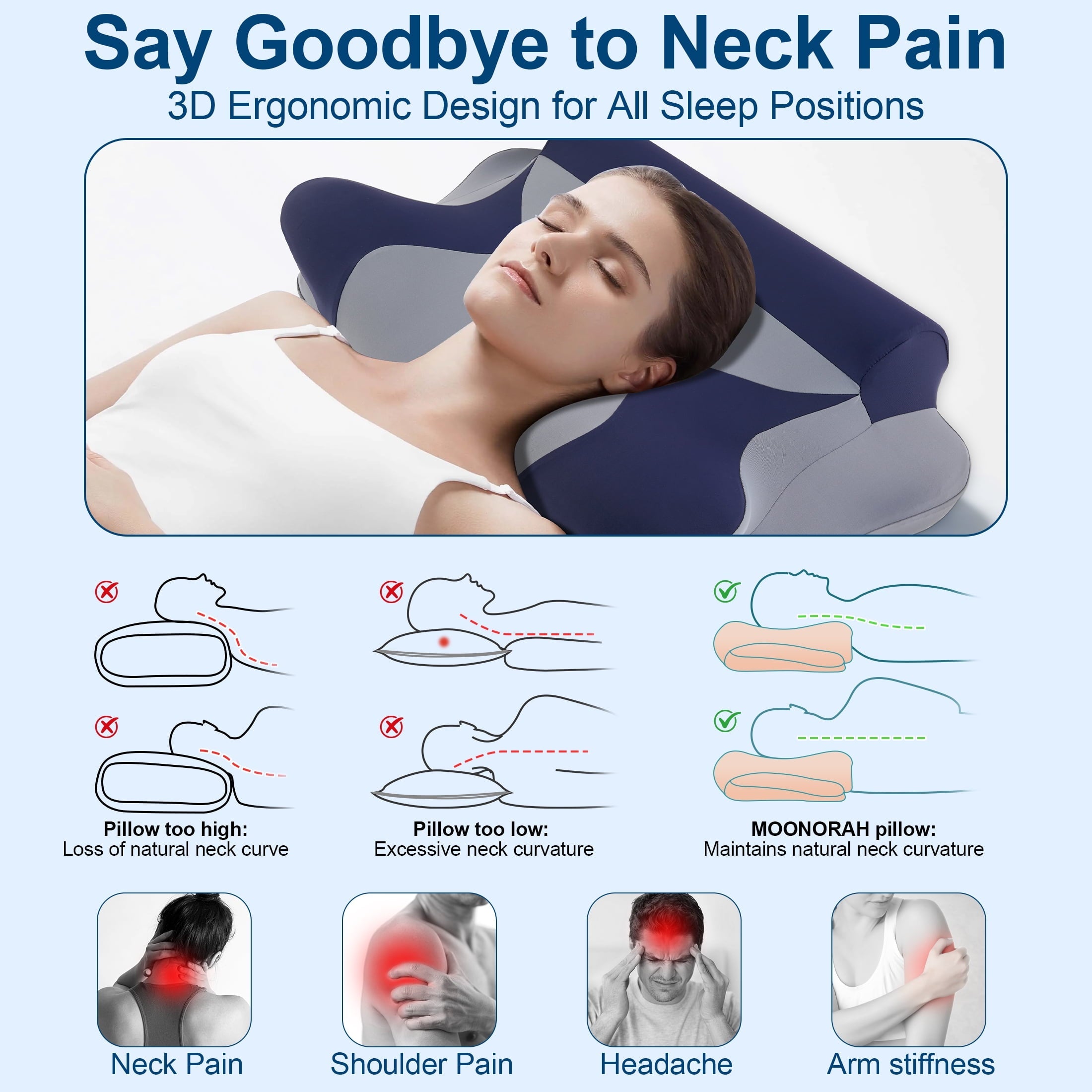 Decorative Plump Cooling Bed Pillow for Neck & Shoulder Pain Relief, Cervical Support Comfort Pillow for Side Back Stomach Sleeper, Er... - Hotel Quality Plush Sleeping Pillows Detail