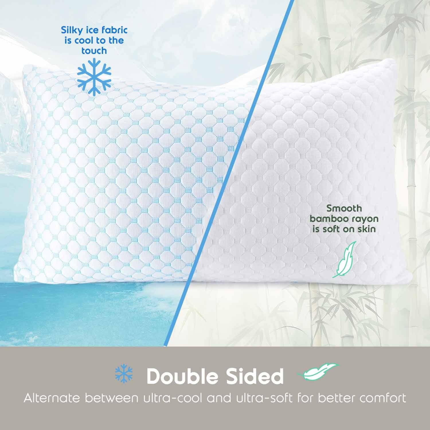 Hotel Collection Cooling Pillows for Bed, Memory Foam Bed Pillow, Queen Pillows 20” X 28”, 2 Pack - Orthopedic Shredded Foam Bed Pillow Set Detail