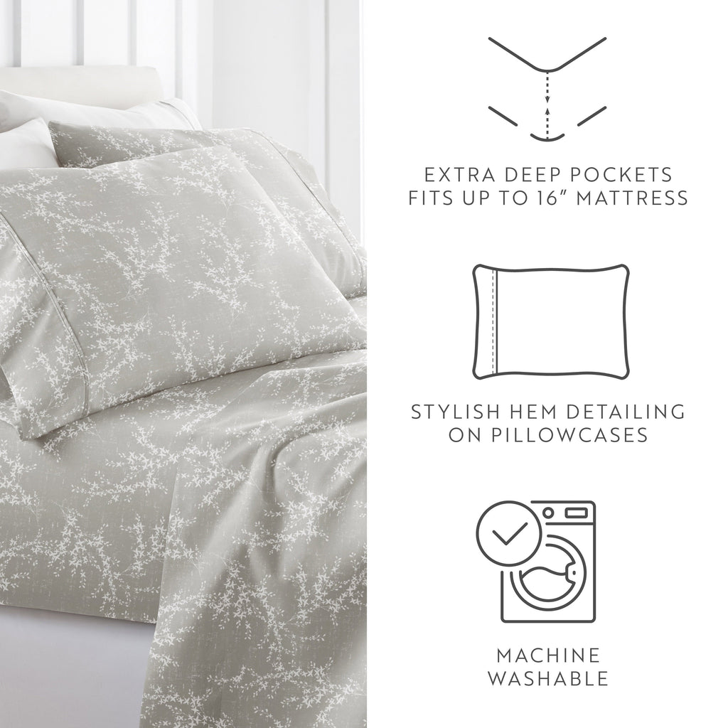 Breathable Luxury 3 Piece Pattern Microfiber Bed Sheets Set, Distressed Willow Light Gray, Twin - Breathable Egyptian Cotton Flat & Fitted Sheets Detail