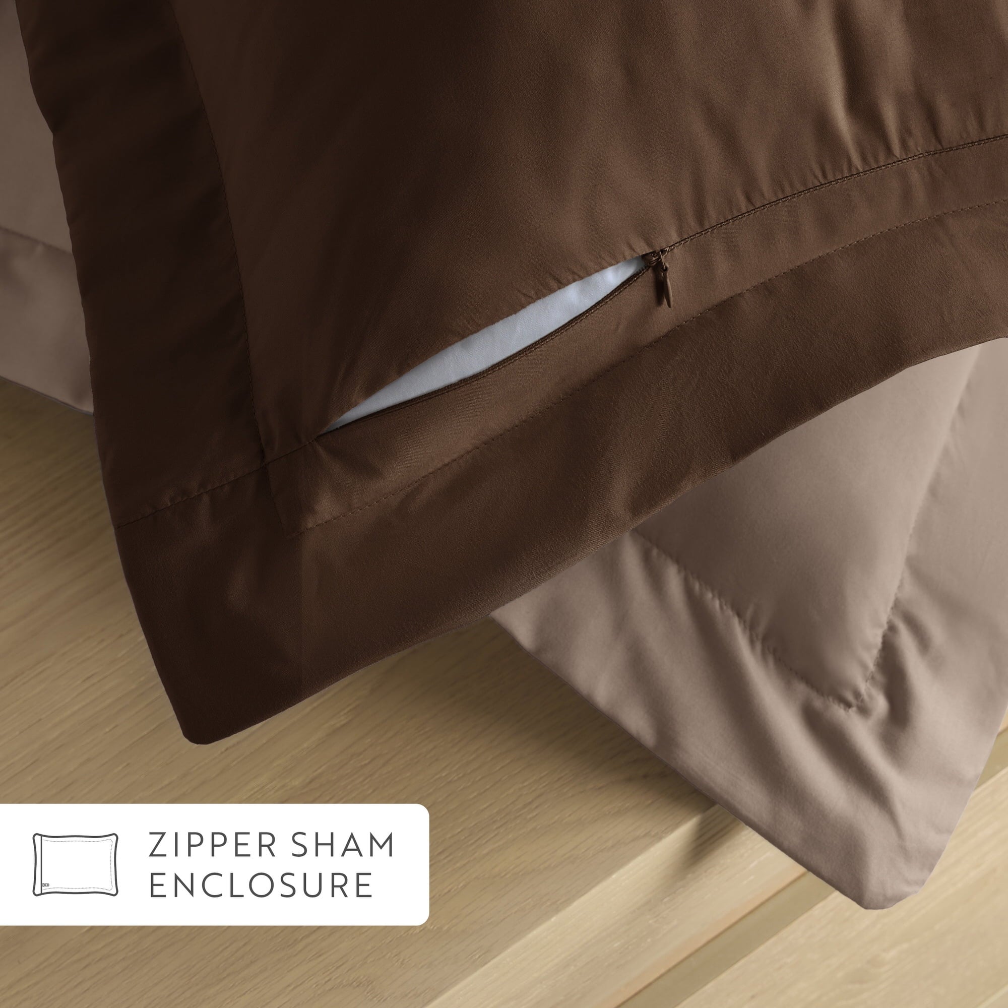 All-Season All Season Reversible Comforter Set Breathable Cool in Taupe & Chocolate Brown Full/Queen Size Bedding - All-Season Down Alternative Comforter Insert Detail