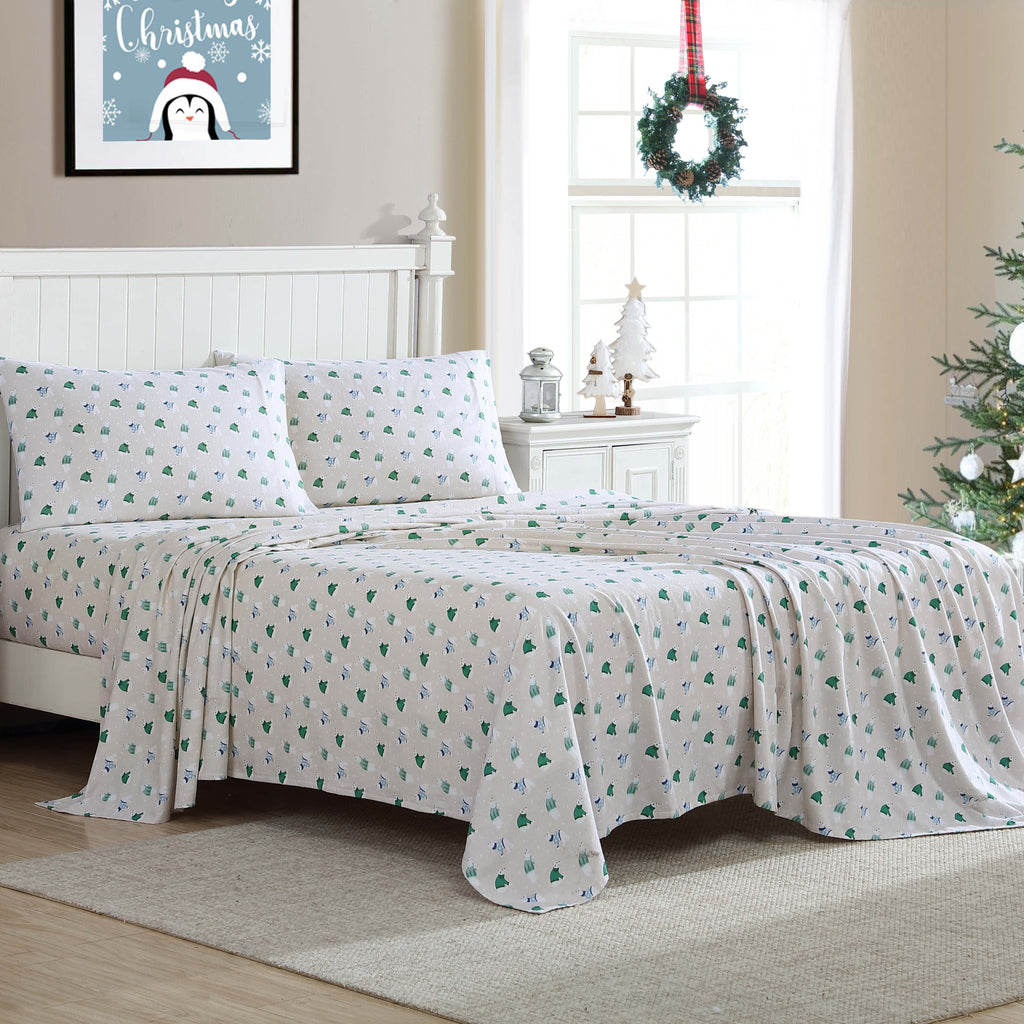 Cooling Sateen Winter Nights Cotton Flannel Sheet Set, King, Holiday Bears - Cooling Hotel Quality Bedding Sheets and Pillowcases Detail
