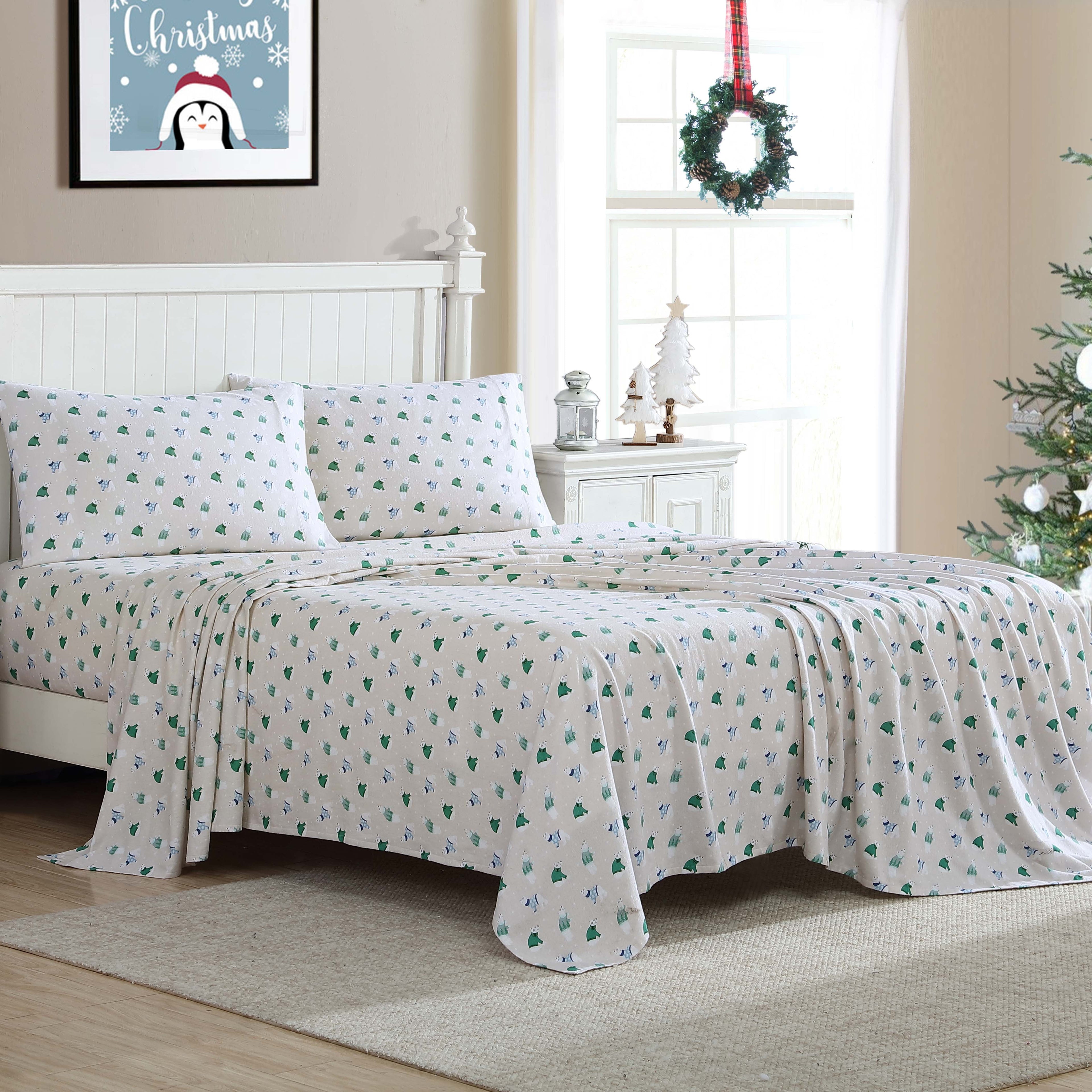 Cooling Sateen Winter Nights Cotton Flannel Sheet Set, King, Holiday Bears - Cooling Hotel Quality Bedding Sheets and Pillowcases Detail