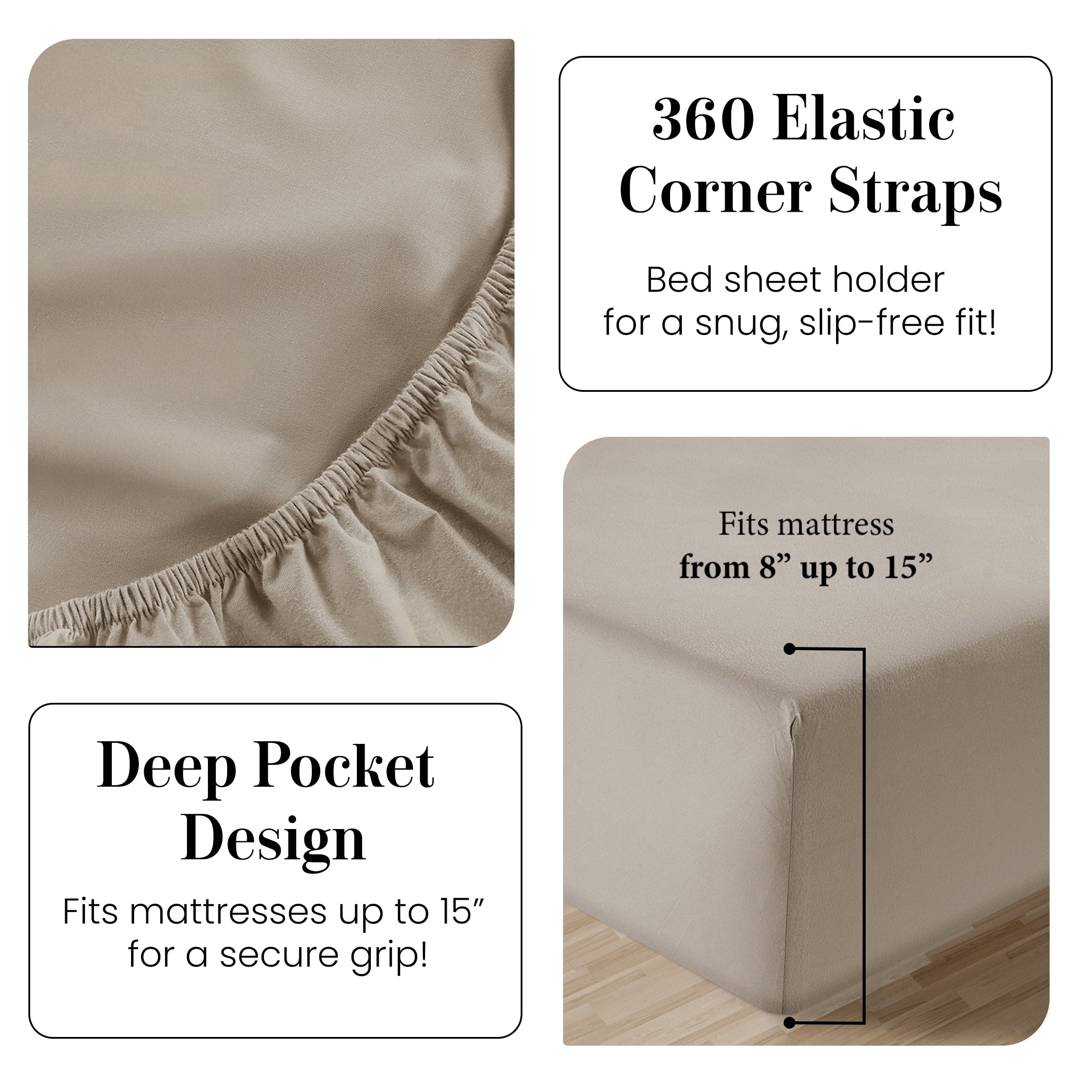 Cooling Sateen 100% Cotton Sheets Set – 4 Piece Cal King Bed Sheet, Soft & Comfy All Season Breathable Percale Weave, 15” Snug Fit D... - Luxury Bed Sheet Set with Deep Pockets Detail